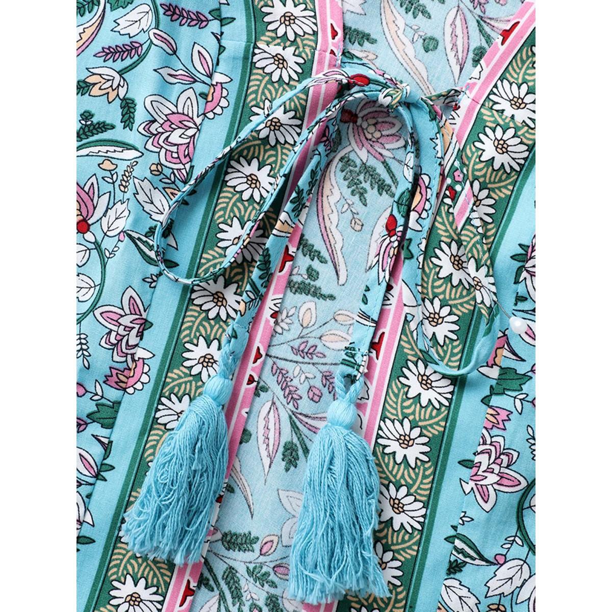 Plus Size Floral Print Tassels Co-Ord Set Arctic Women Vacation Tie knot No stretch Sleeve Half Sleeve Non 26/4X Two-Piece sets BloomChic Product Image