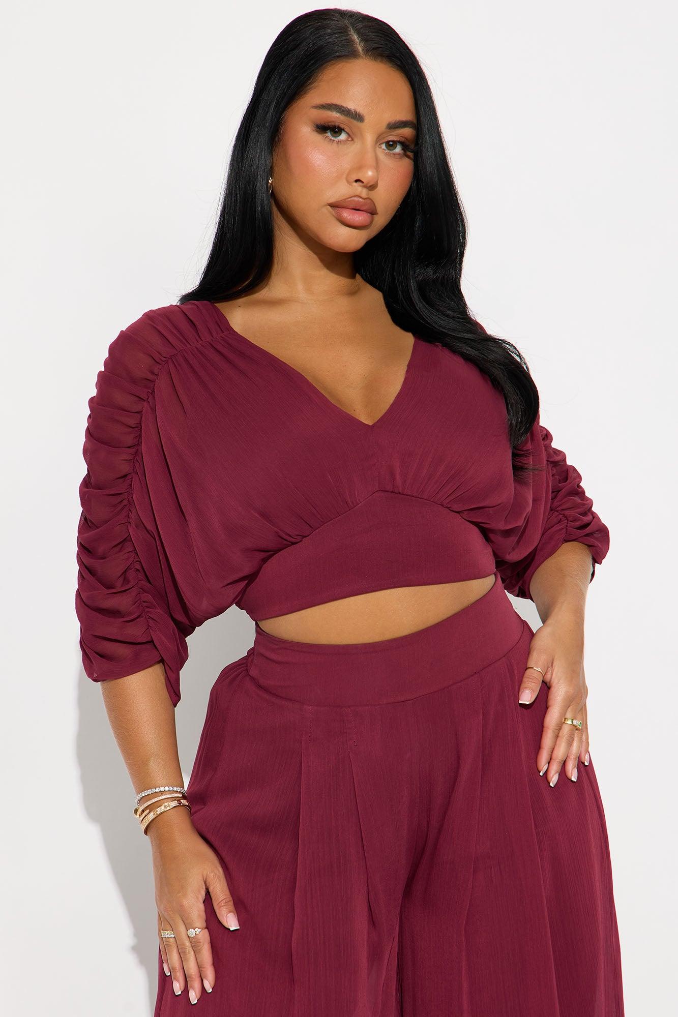 Naomi Wide Leg Pant Set - Wine Female Product Image