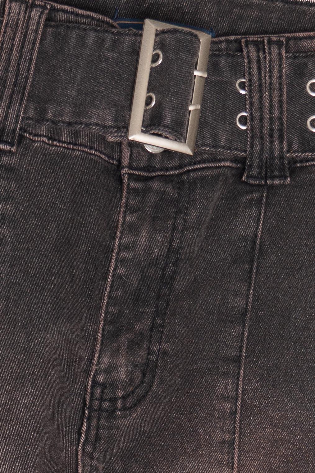 Belted Flare Grunge Wash Jeans Product Image