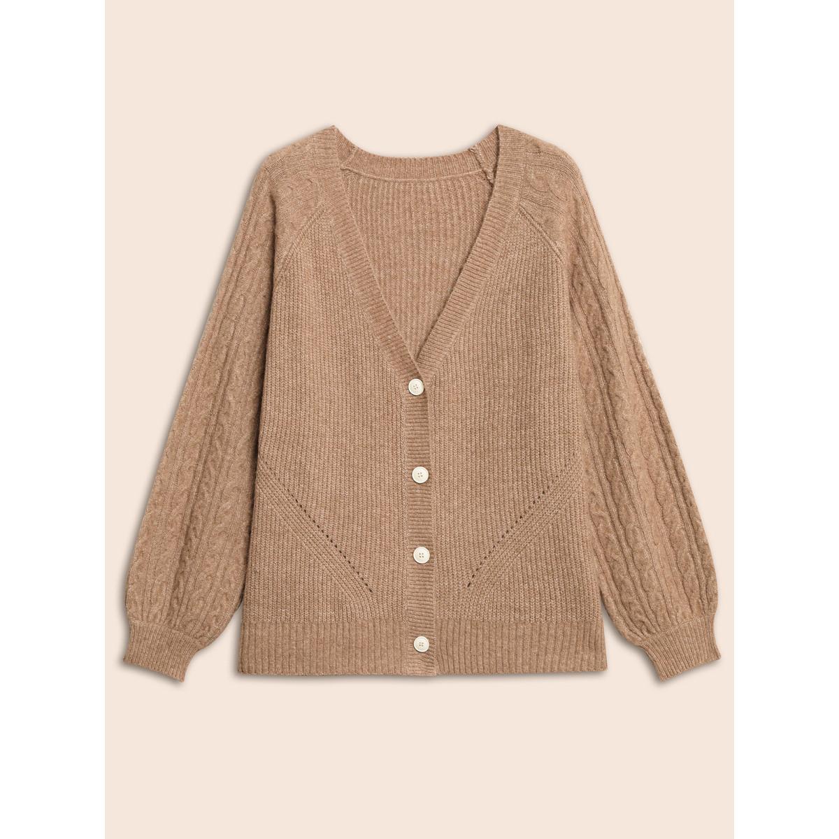 Plus Size Air Cozy Cable Knit Cardigan Wheat Women Casual Loose Long Sleeve Everyday Cardigans BloomChic 10/M Product Image