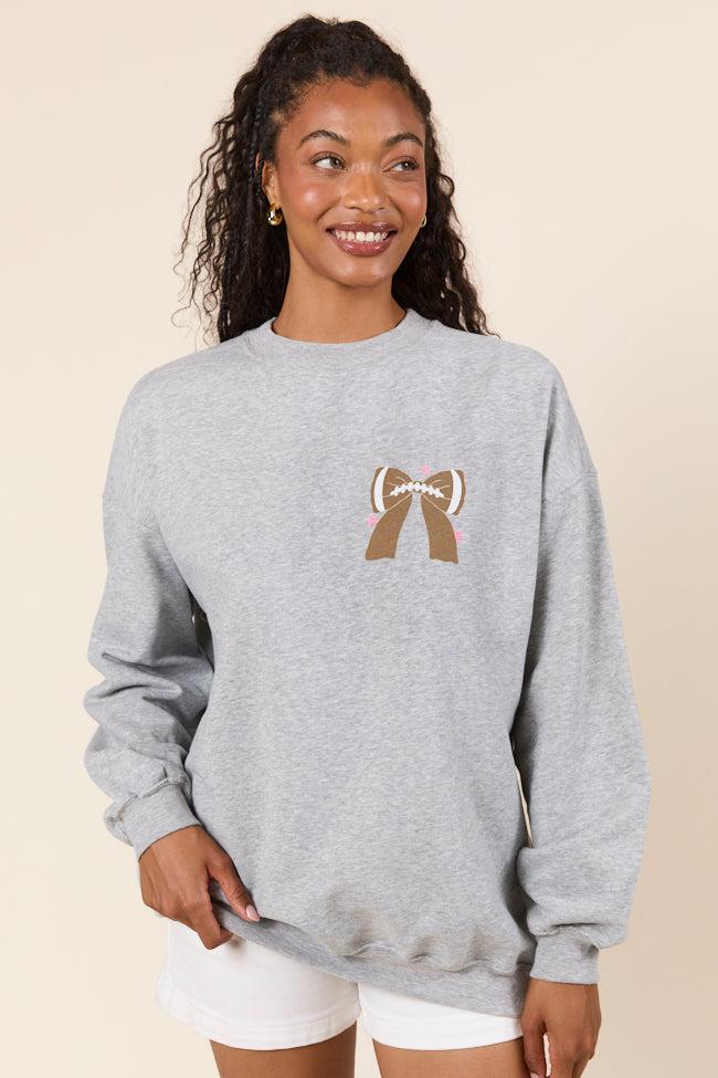 Football Bow Light Grey Graphic Sweatshirt DOORBUSTER Product Image