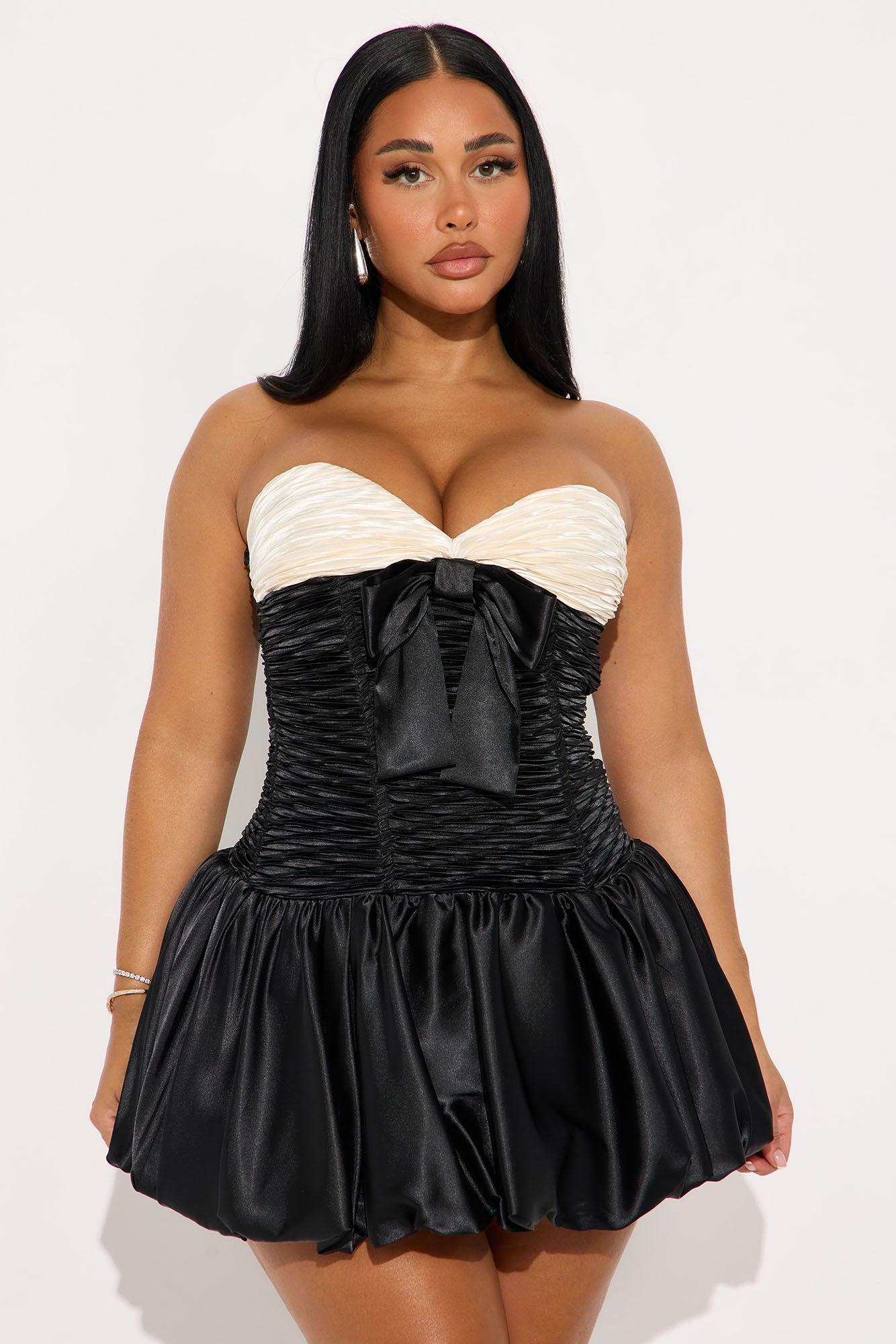 Monique Satin Bubble Mini Dress - Black Female Product Image