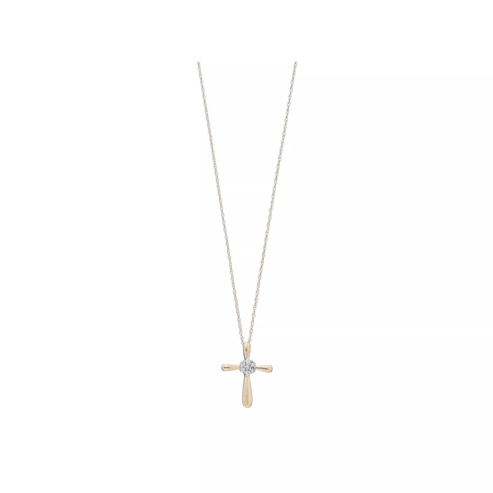 Celebration Gems 10k Gold 1/10 Carat T.W. Diamond Cluster Cross Pendant, Women's, Size: 18", Yellow Product Image