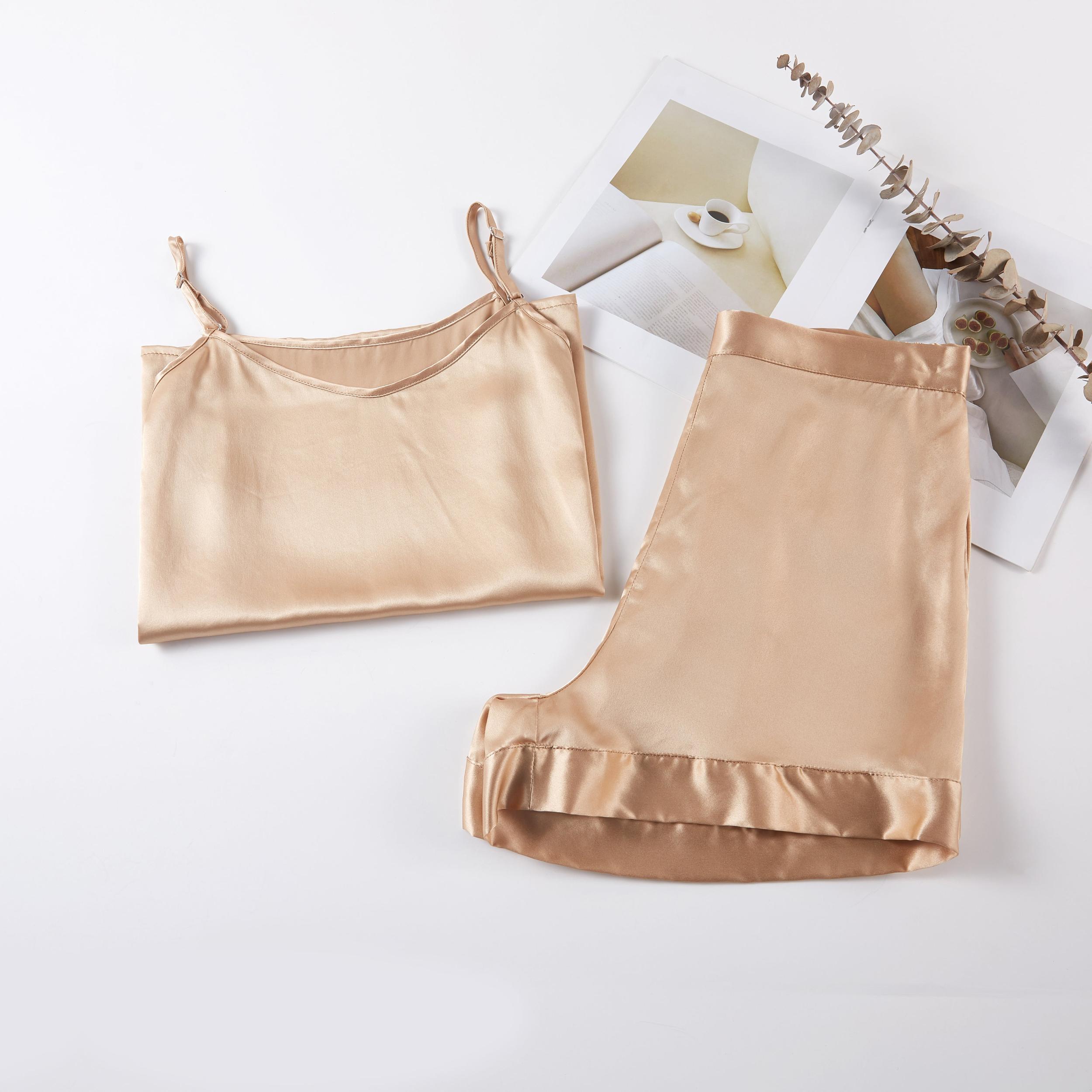 Champagne Pure Mulberry Silk Shorts | High-Waisted | 19 Momme | Soar Collection Product Image