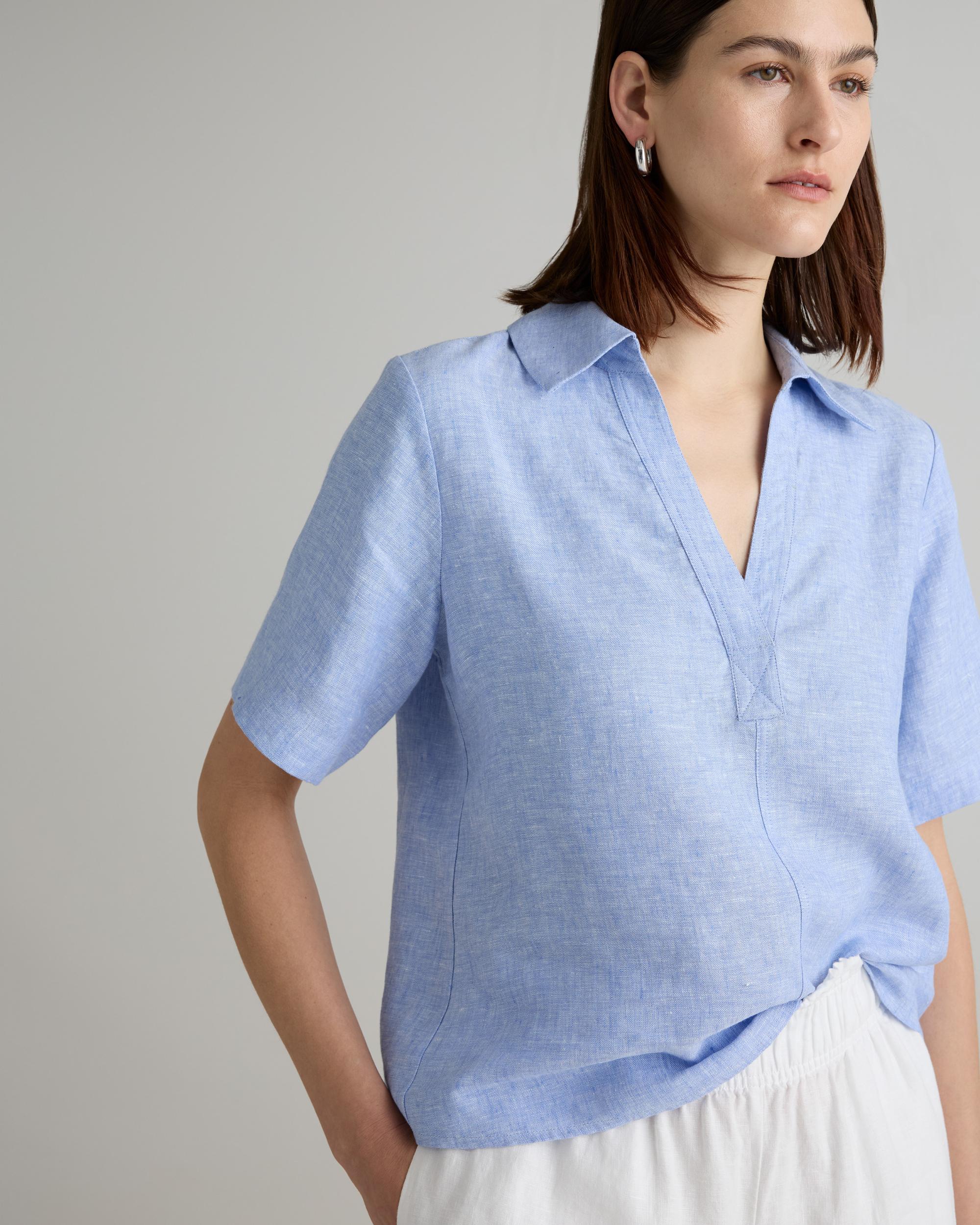 Quince | Women's 100% European Linen Short Sleeve Popover Top Product Image