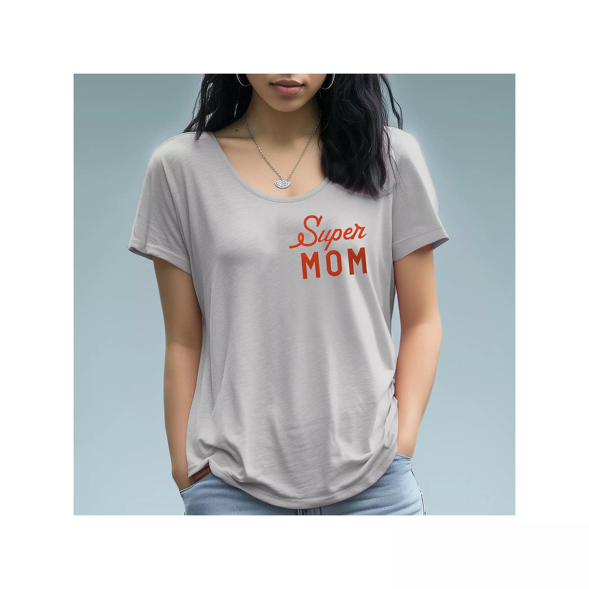 Womens Super Mom Mothers Day Graphic T-Shirt Grey White Product Image