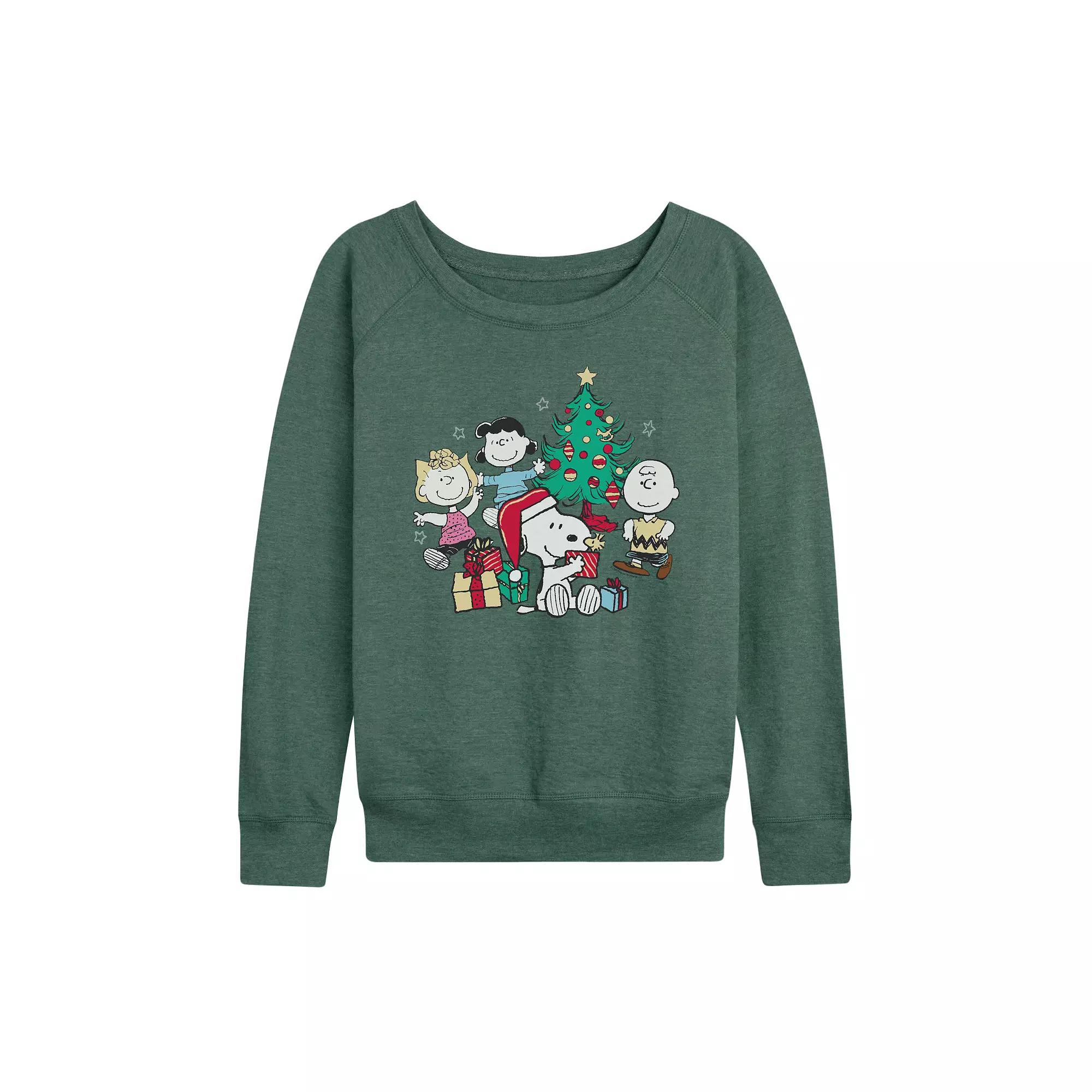 Women's Peanuts Group Christmas Tree French Terry Long Sleeve Tee,  Product Image