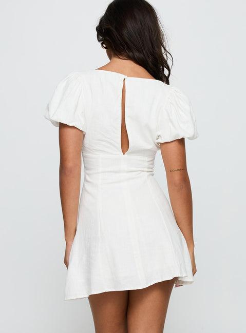 Beloved Puff Sleeve Linen Blend Mini Dress White Product Image