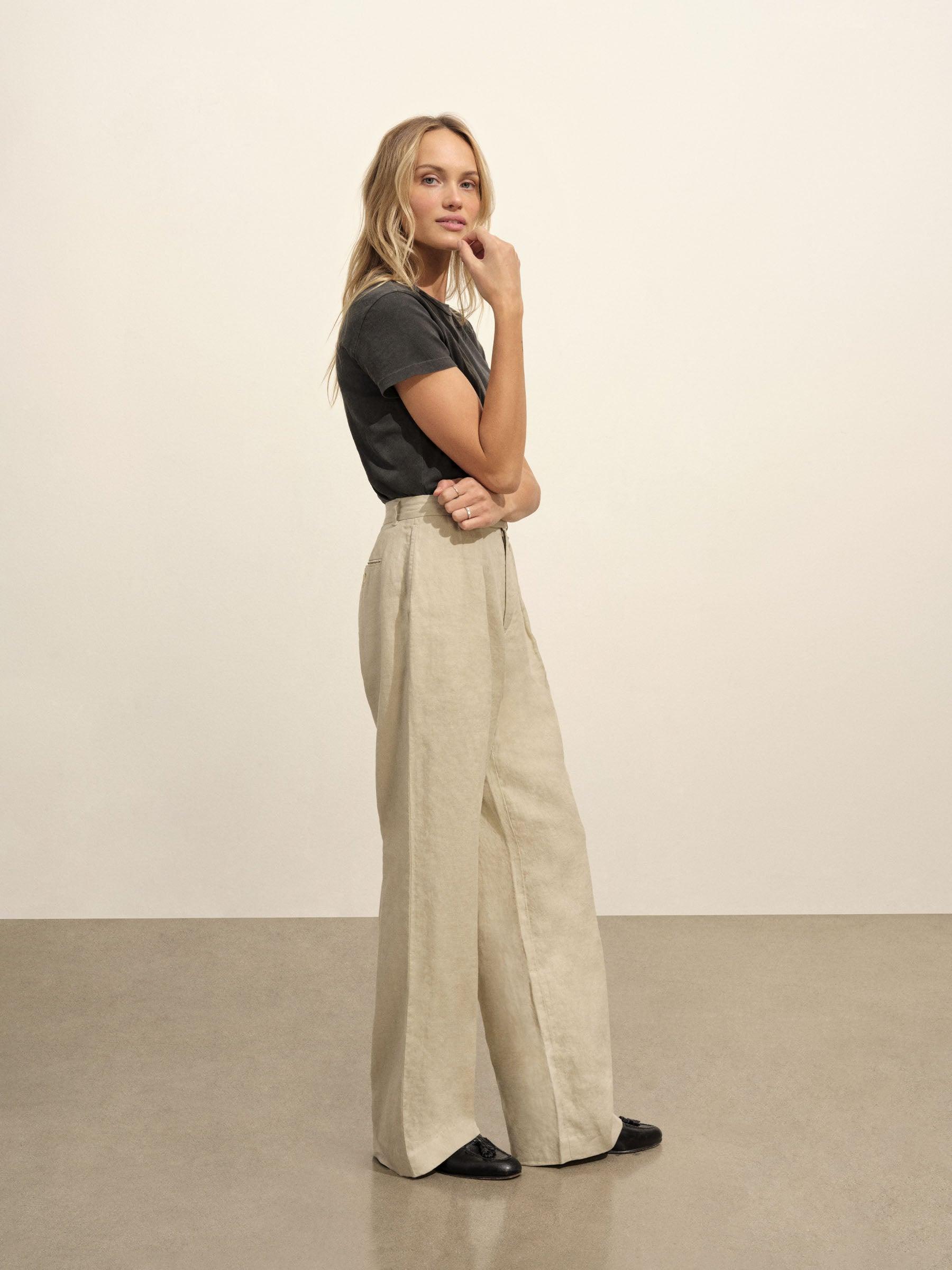 Soft Sand Riviera Linen Wide Leg Trouser Product Image