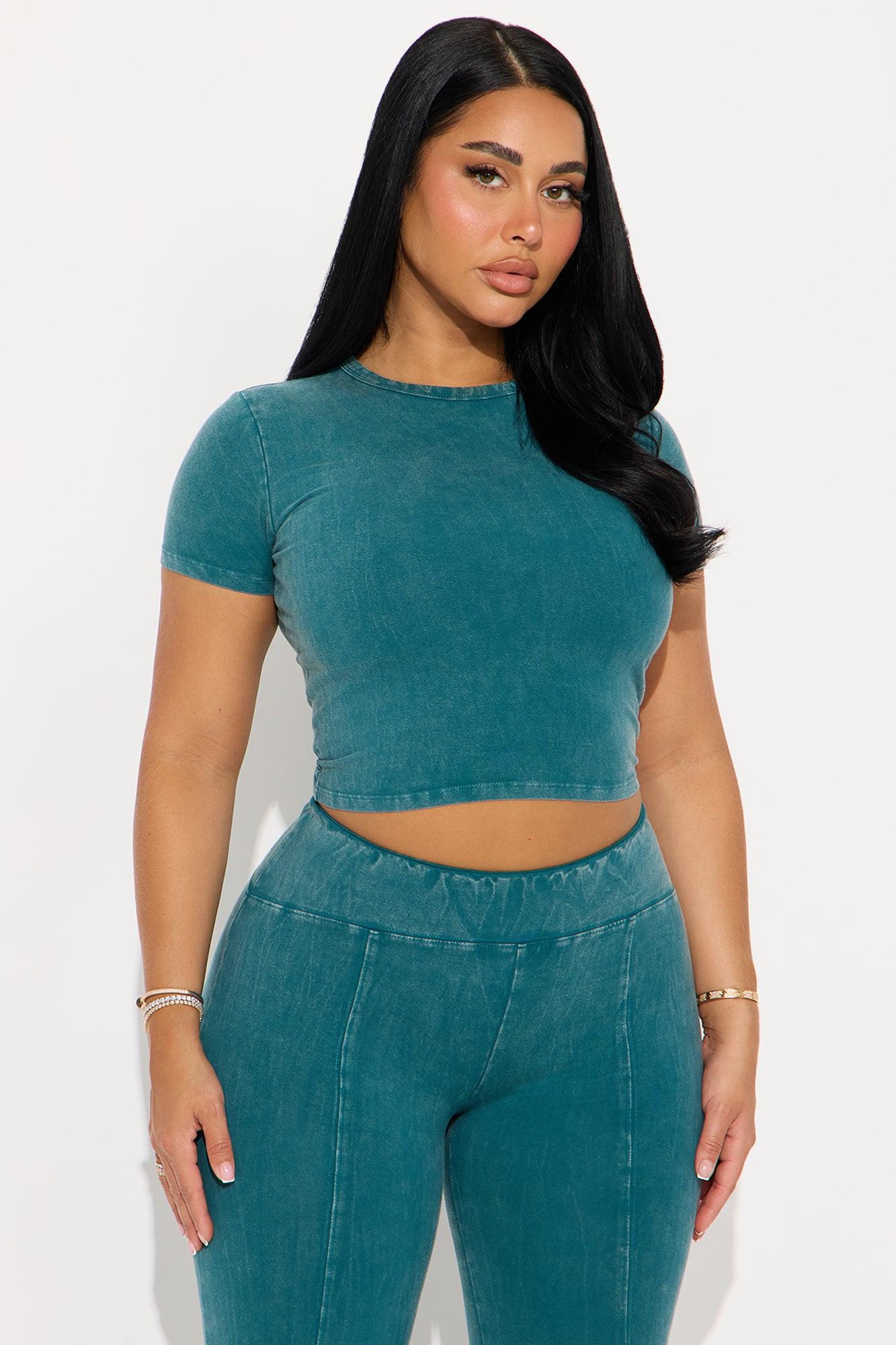 Hear Me Out Mineral Wash Pant Set - Teal Female Product Image