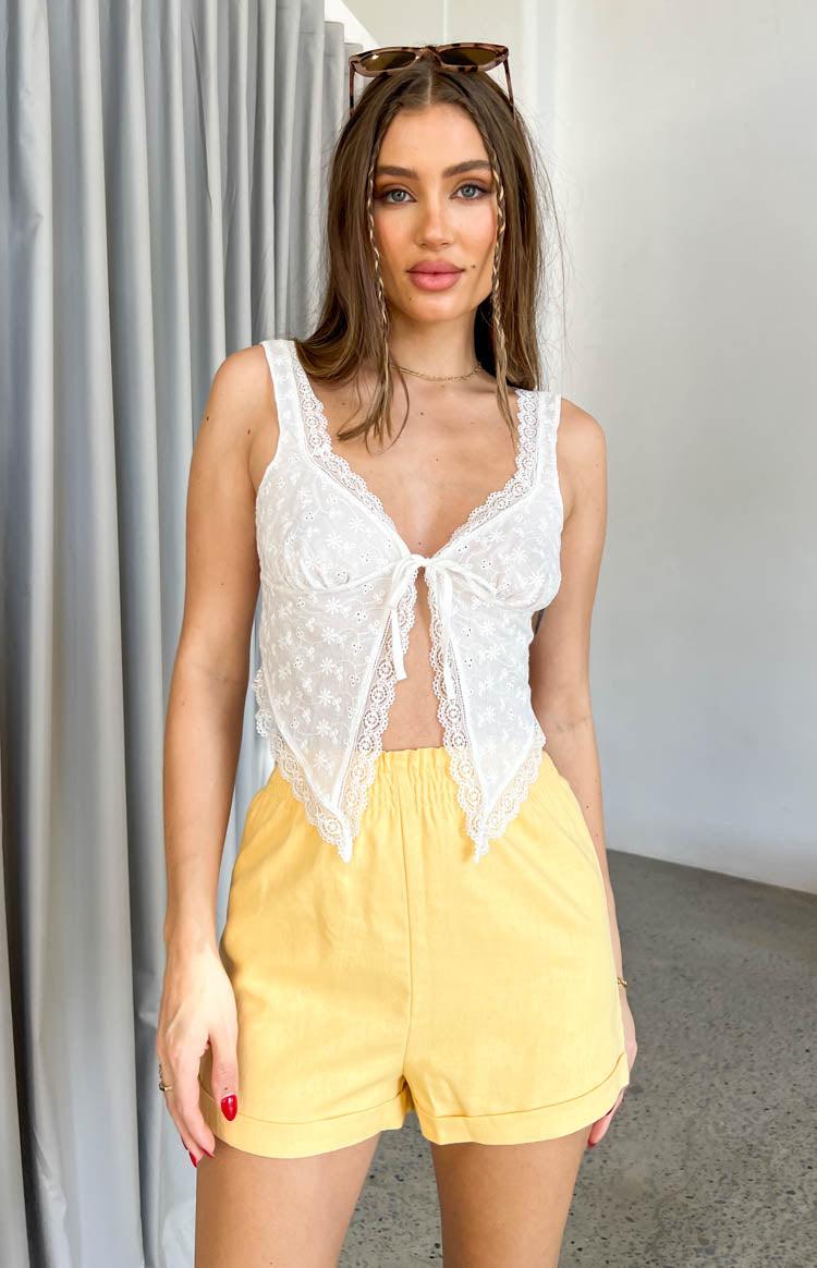 Kaley Yellow Linen Blend Shorts Product Image