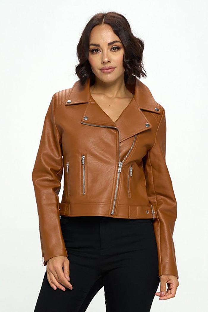 Faux Leather Moto Biker Jacket Product Image