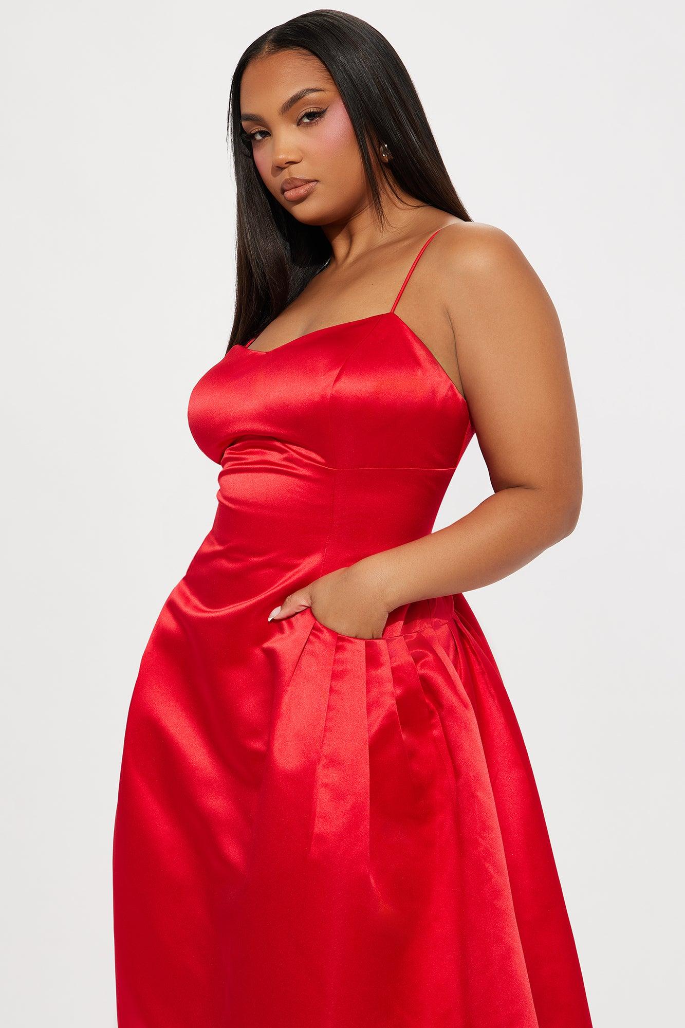 Dream Come True Satin Midi Dress - Red Product Image