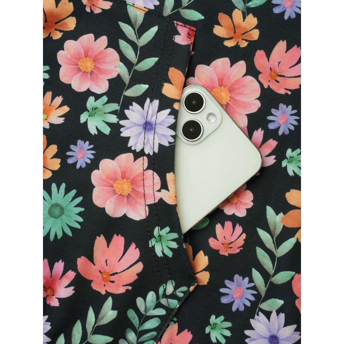 Plus Size Floral Patchwork Pocket Hooded Sweatshirt Women Multicolor Casual Contrast Hooded Everyday Sweatshirts BloomChic 22-24/3X Product Image