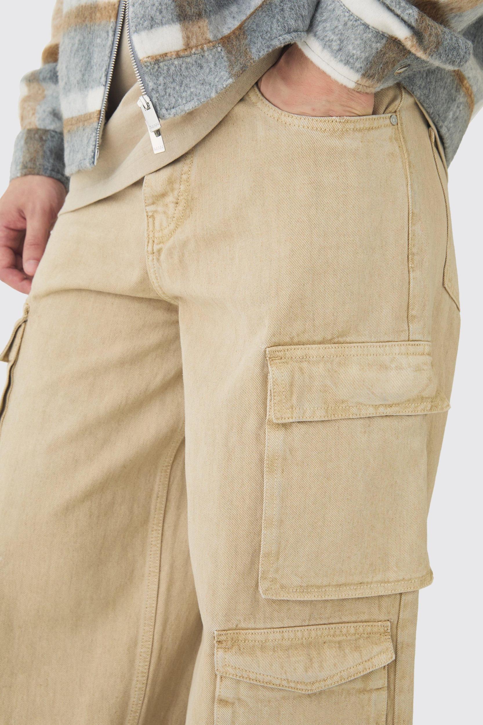 Tall Baggy Fit Washed Multi Pocket Cargo Jeans | boohooMAN USA Product Image