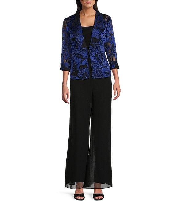 Alex Evenings Chiffon V-Neck 3/4 Illusion Sleeve Twin Set Product Image