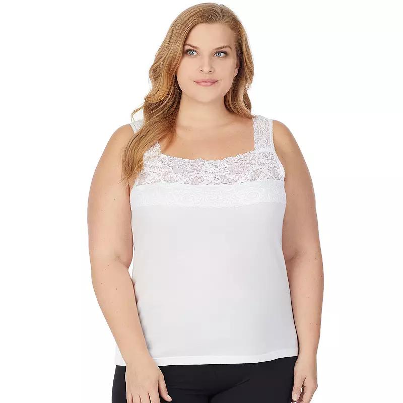 Plus Size Cuddl Duds® SofTech Lace-Trim Squareneck Tank Top, Women's, Size: 1XL, White Product Image