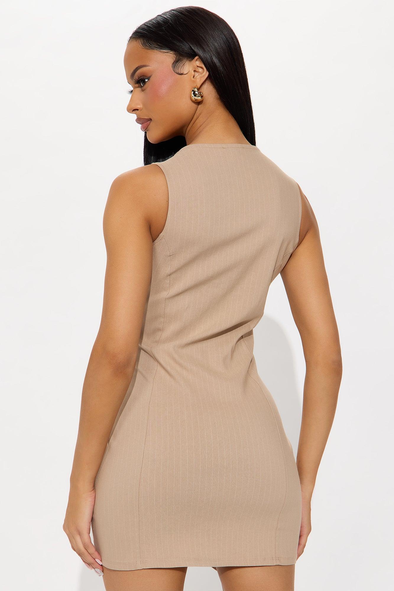 Vaila Pinstripe Vest Mini Dress - Tan Female Product Image