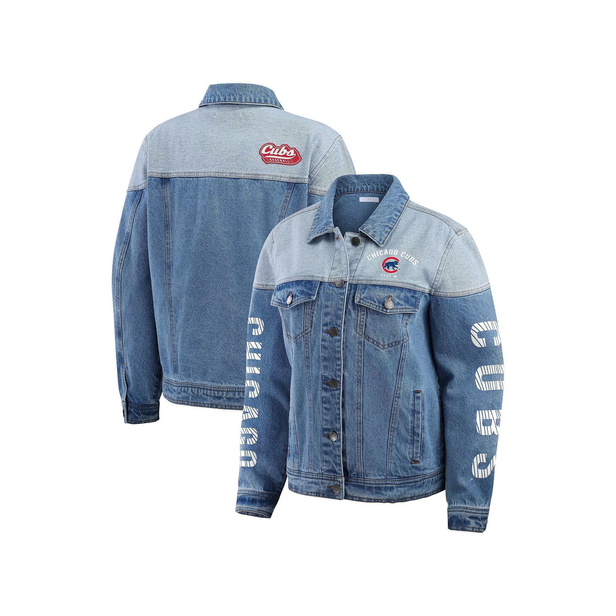 Women's WEAR by Erin Andrews  New York Yankees Full-Button Denim Jacket, Size: XL, Turquoise A Product Image