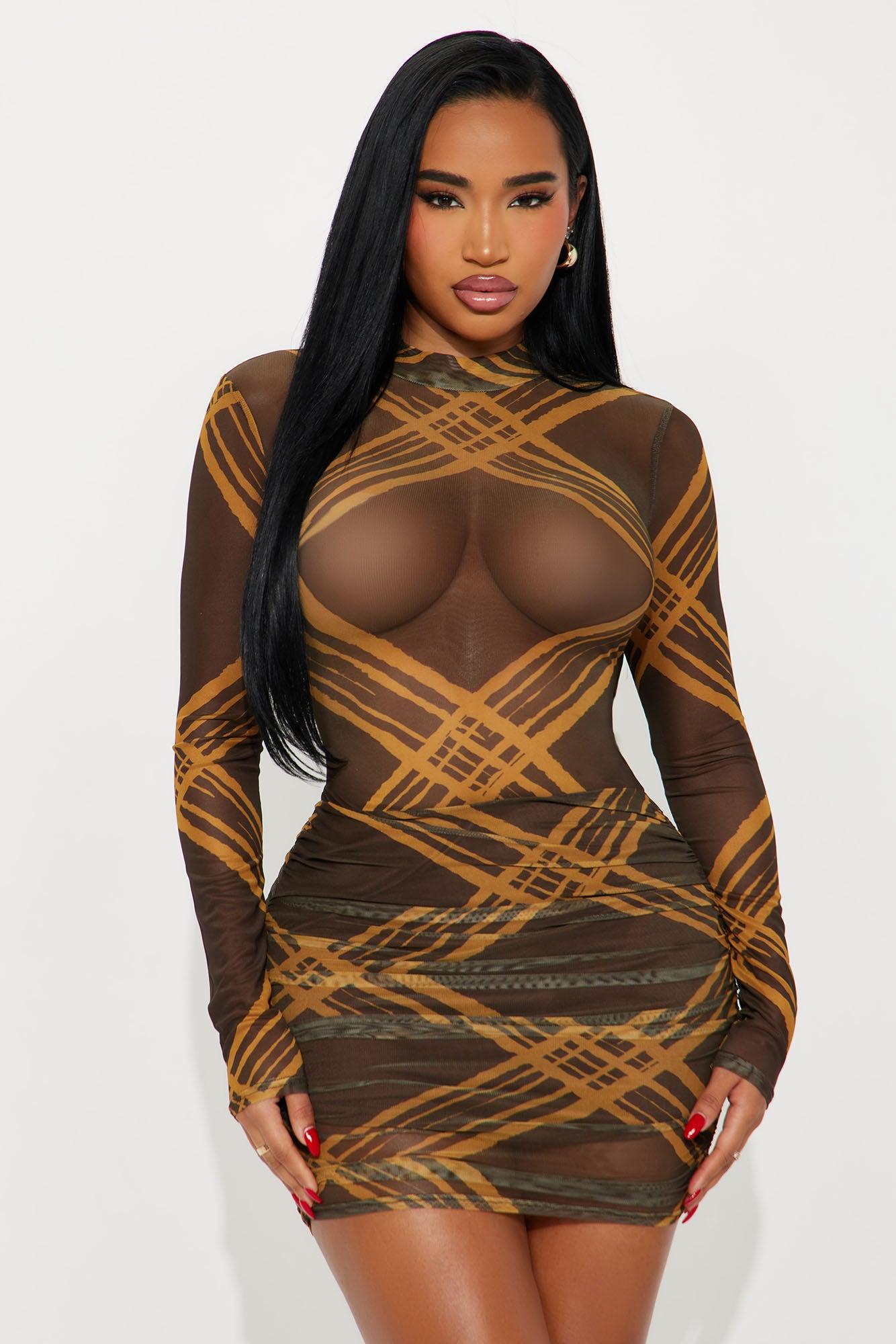 Maya Corset Mesh Mini Dress - Brown/combo Female Product Image