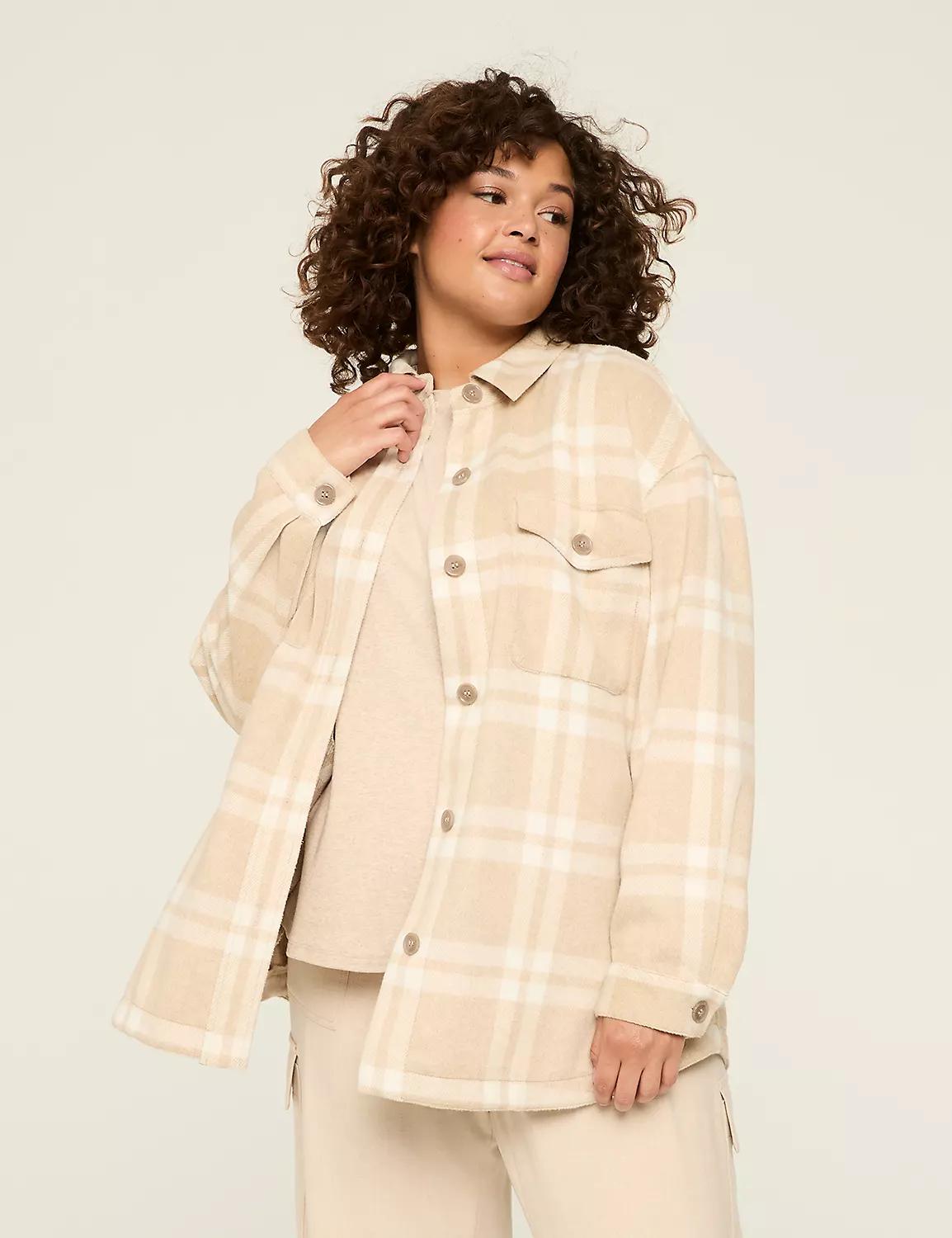 Button-Front Plaid Shacket Product Image