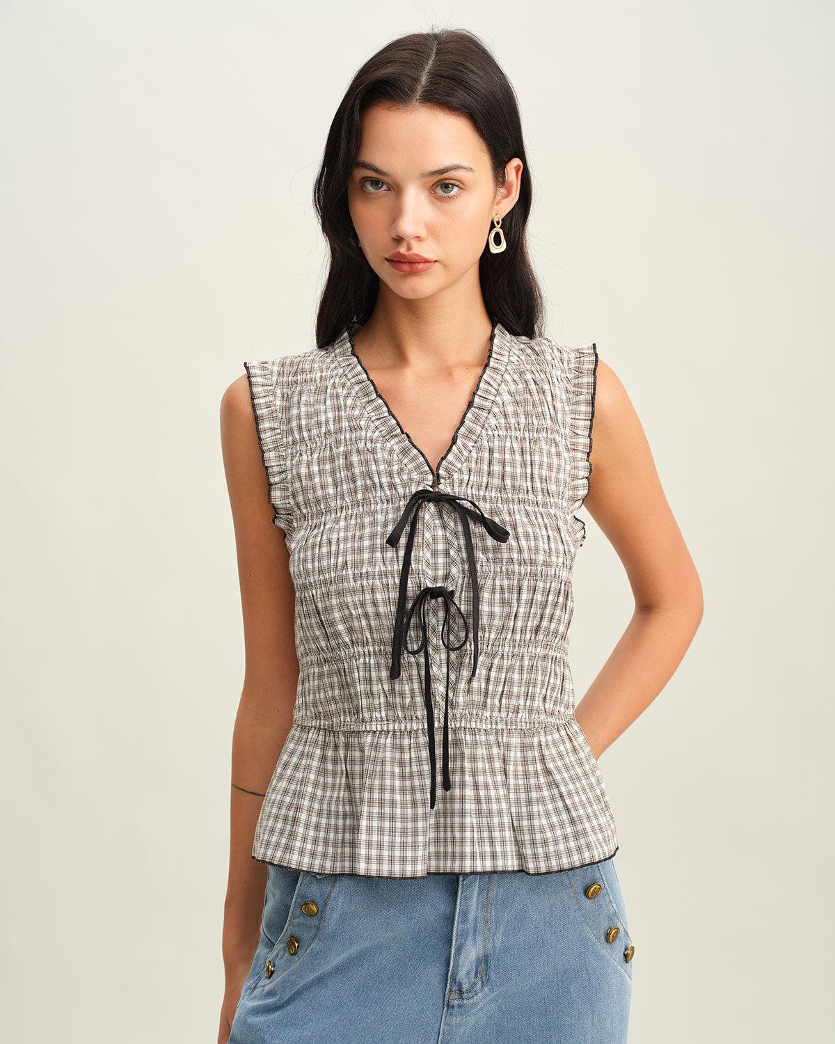 Black Plaid Bowknot Tank Top Product Image