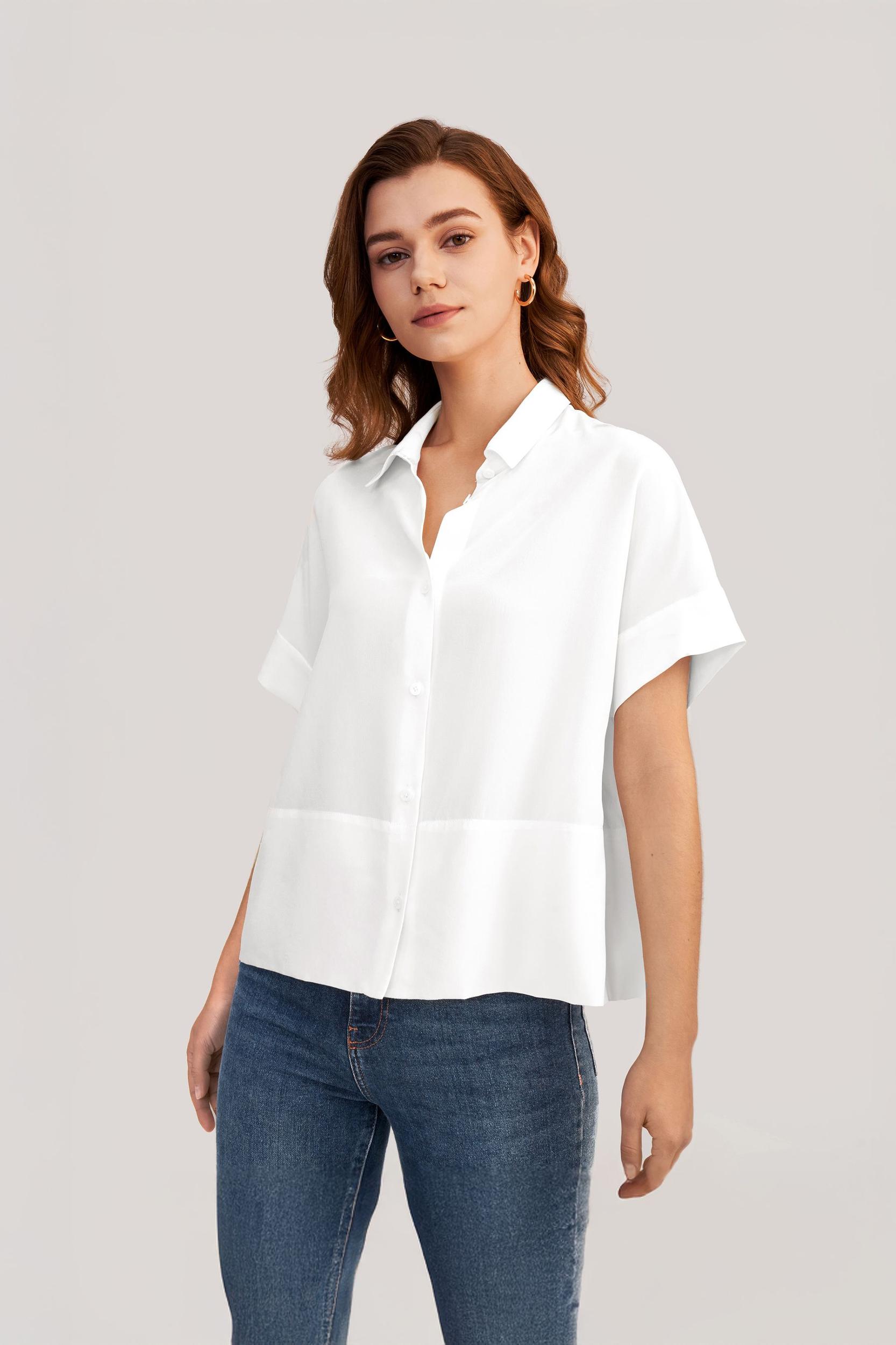 Casual Short Sleeves Loose Silk T-Shirt Product Image