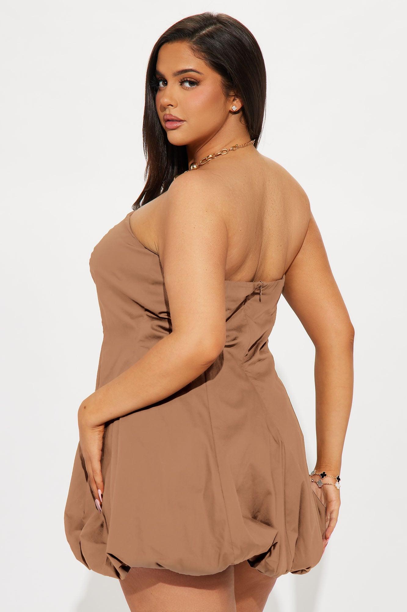 Pretty Tempting Poplin Bubble Mini Dress - Taupe Product Image
