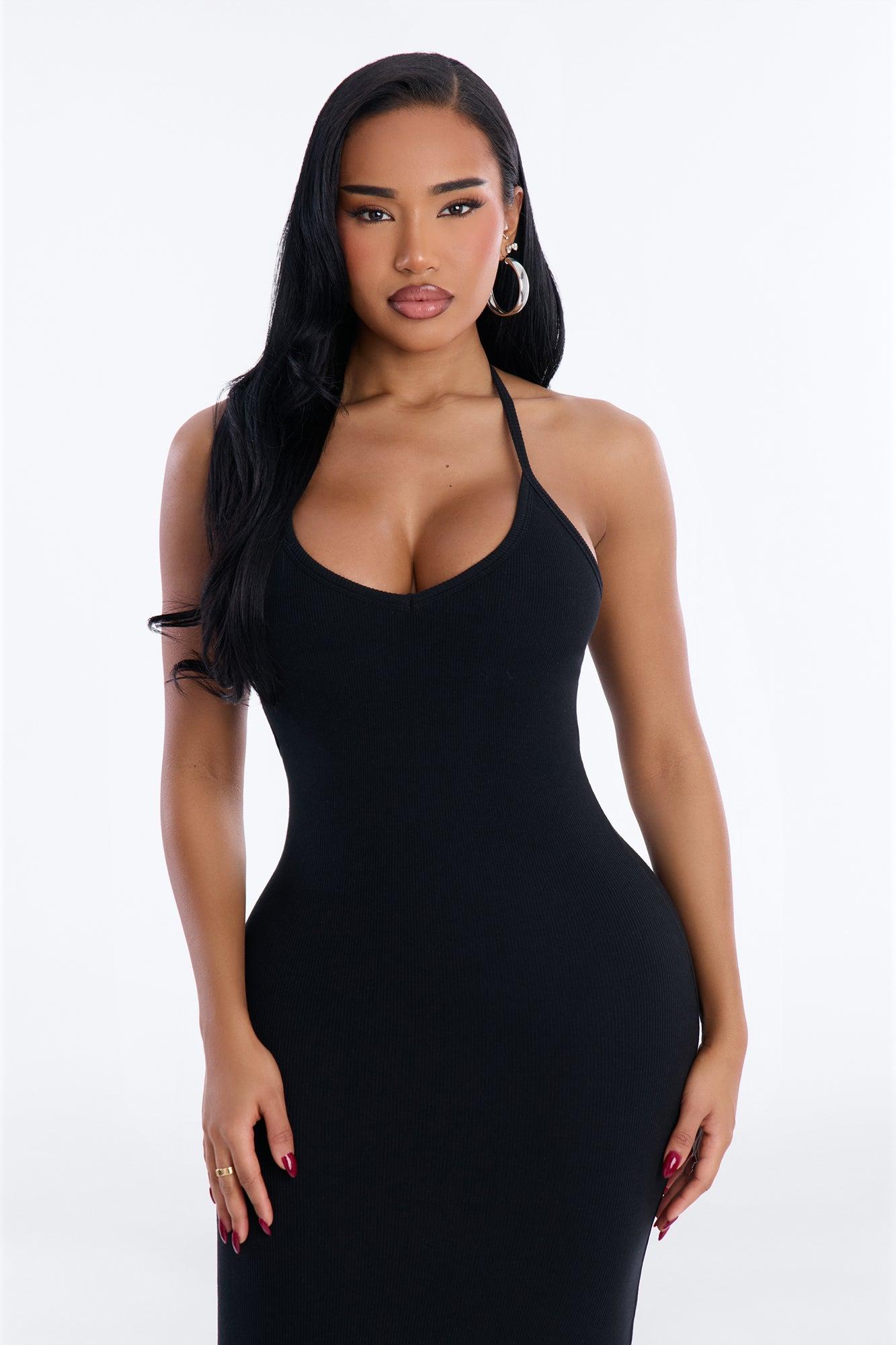 On The Daily Padded Ribbed Maxi Dress - Black Female Product Image