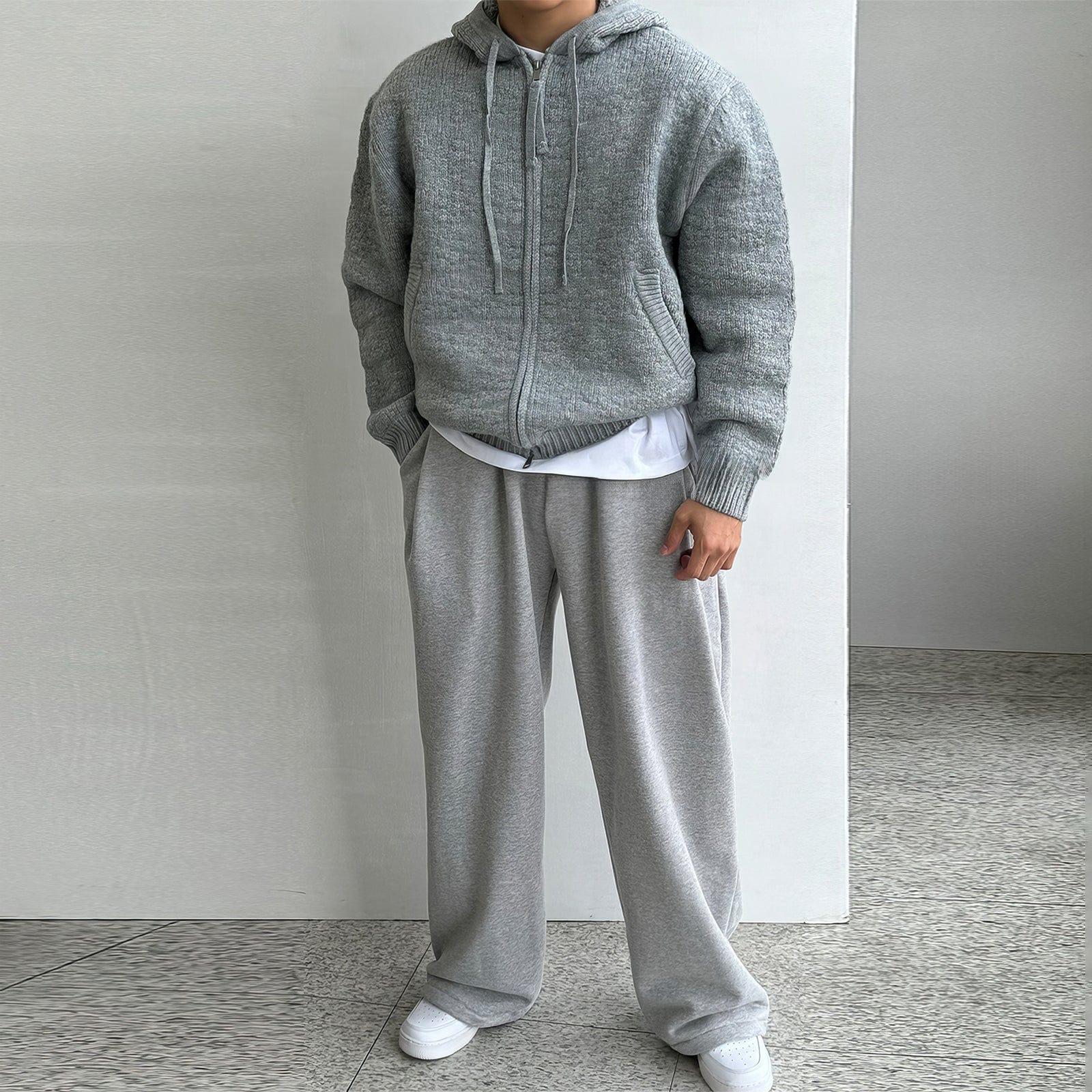 RT No. 12437 GRAY KNITTED ZIP-UP HOODIE Product Image