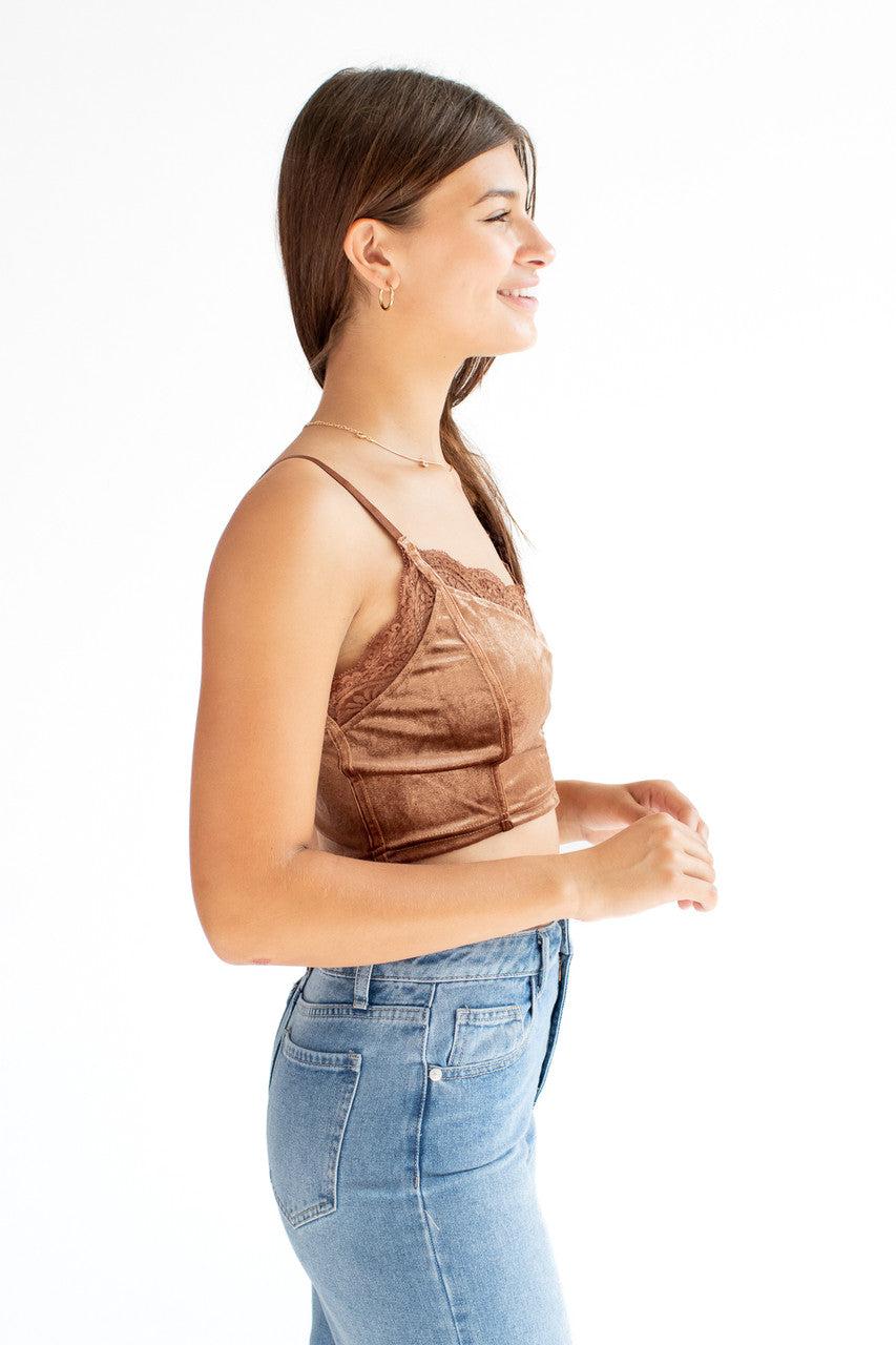 Brown Velvet Lace Trim Cami Product Image