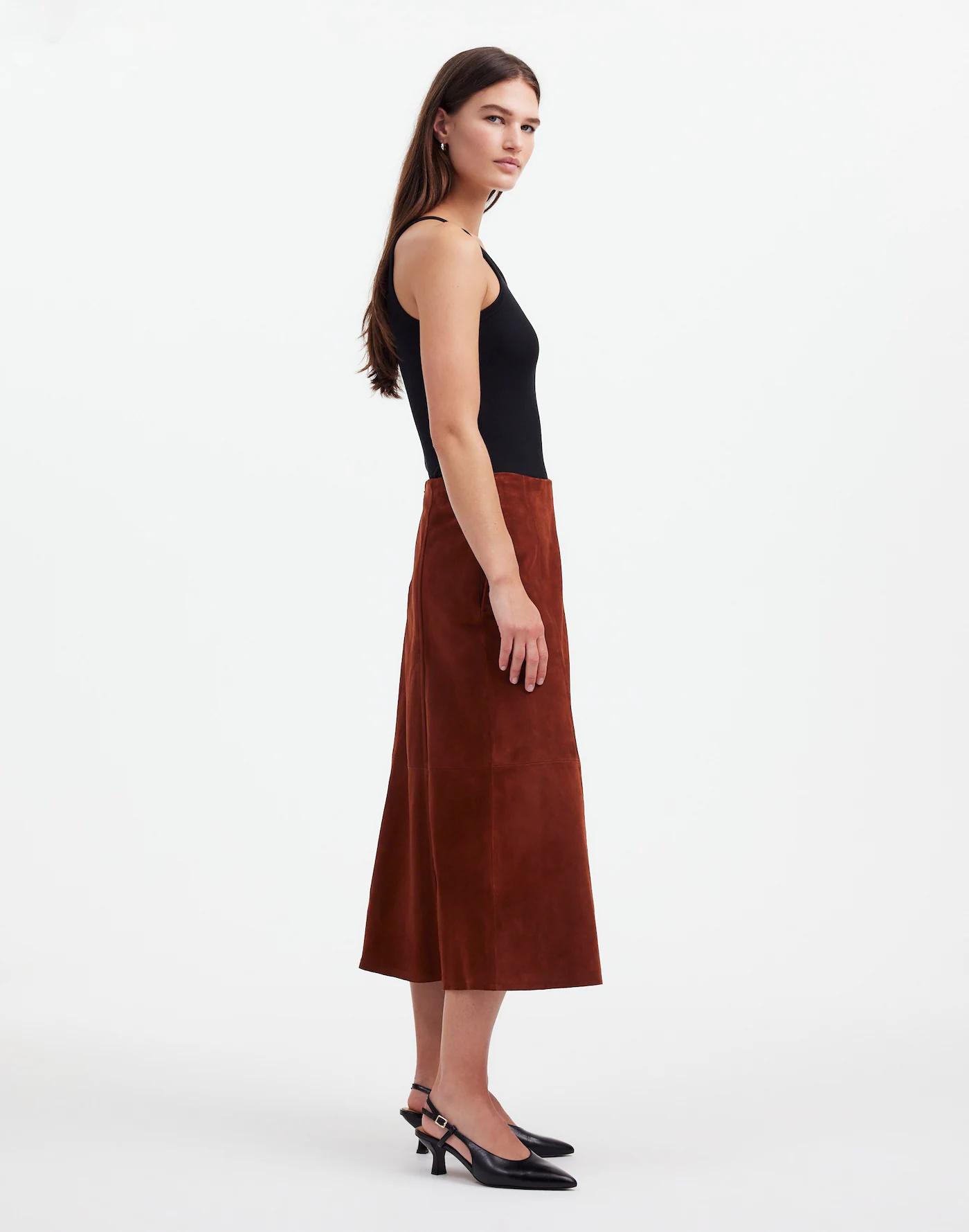Suede Seamed Midi Skirt Product Image