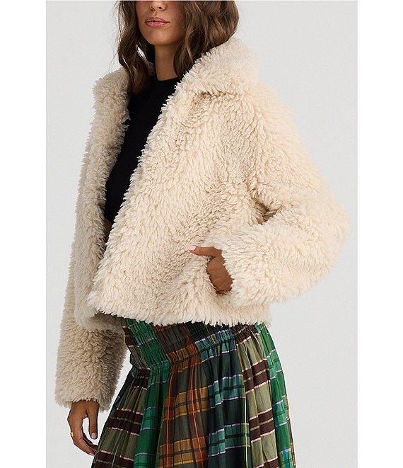 Talisman Stuart Faux Shaggy Fur Point Collar Open Front Cropped Jacket Product Image