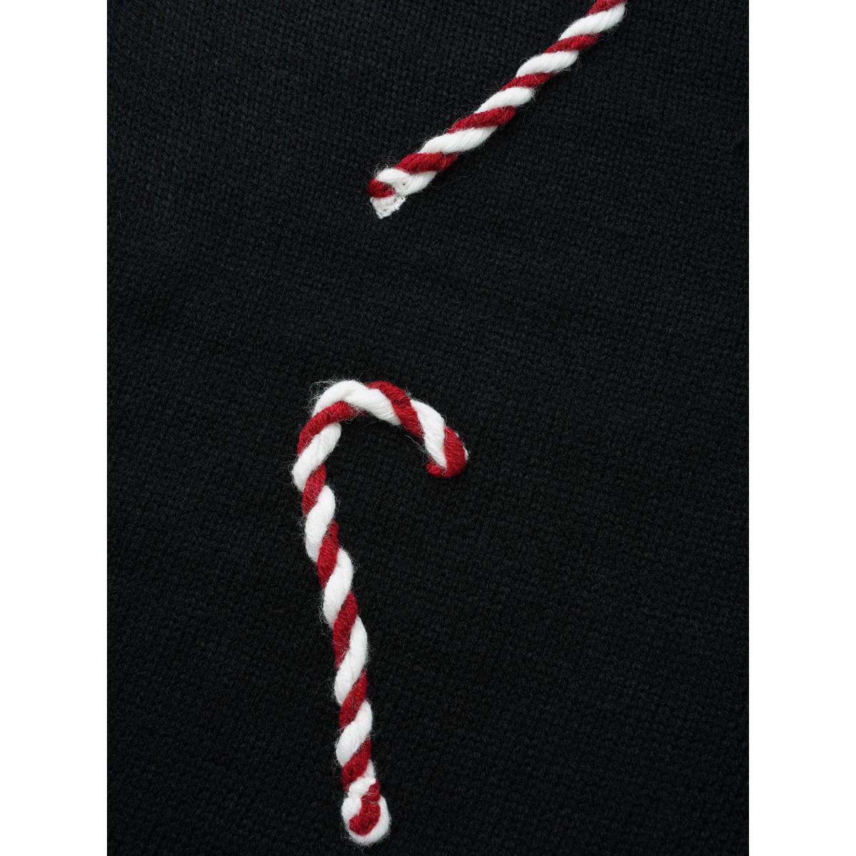 Plus Size Hand Crocheted Candy Cane V-neck Cardigan Black Women Casual Loose Long Sleeve Everyday Cardigans BloomChic 28/5X Product Image