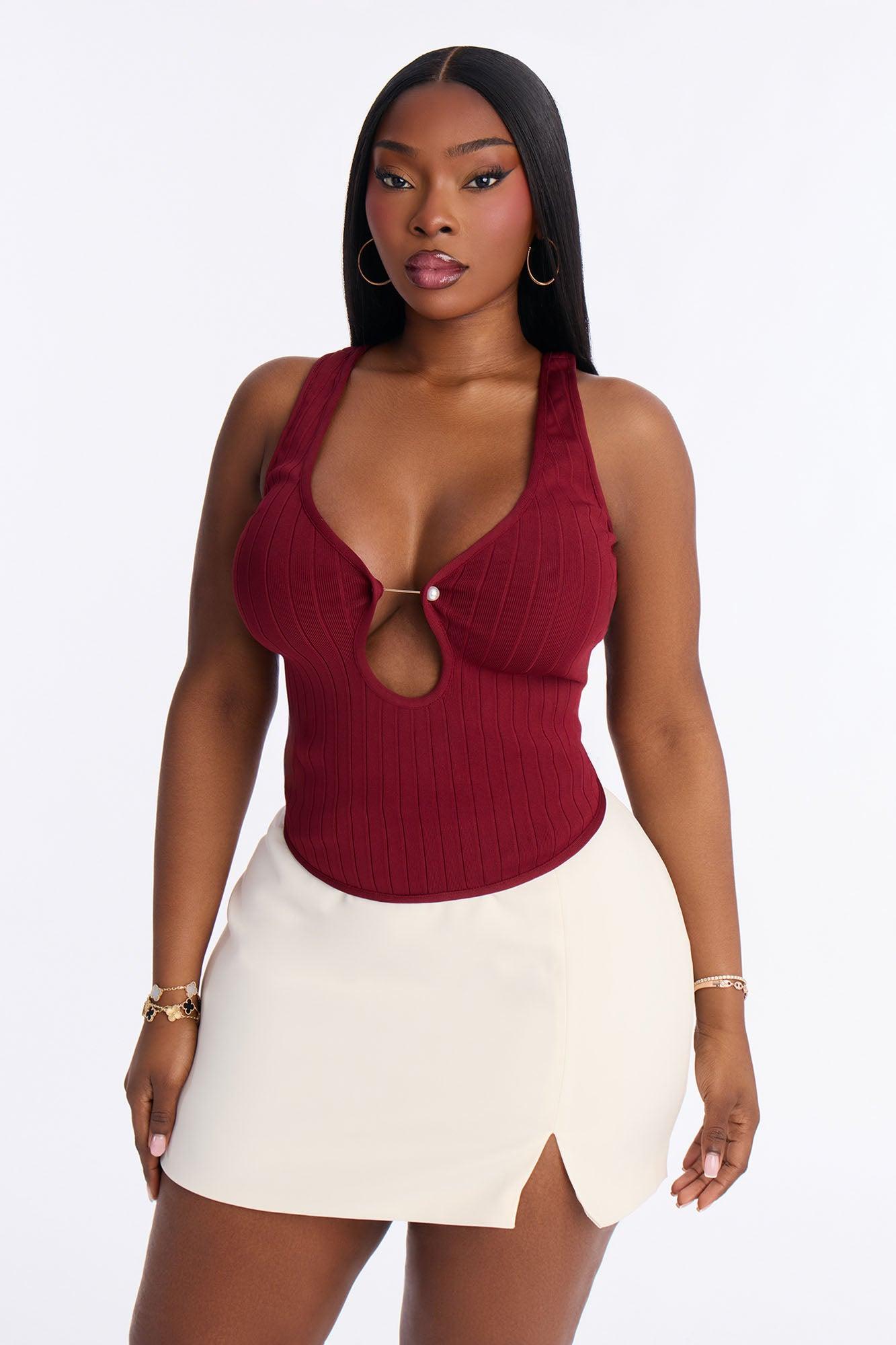 Miley Cut Out Bandage Top - Burgundy Female Product Image