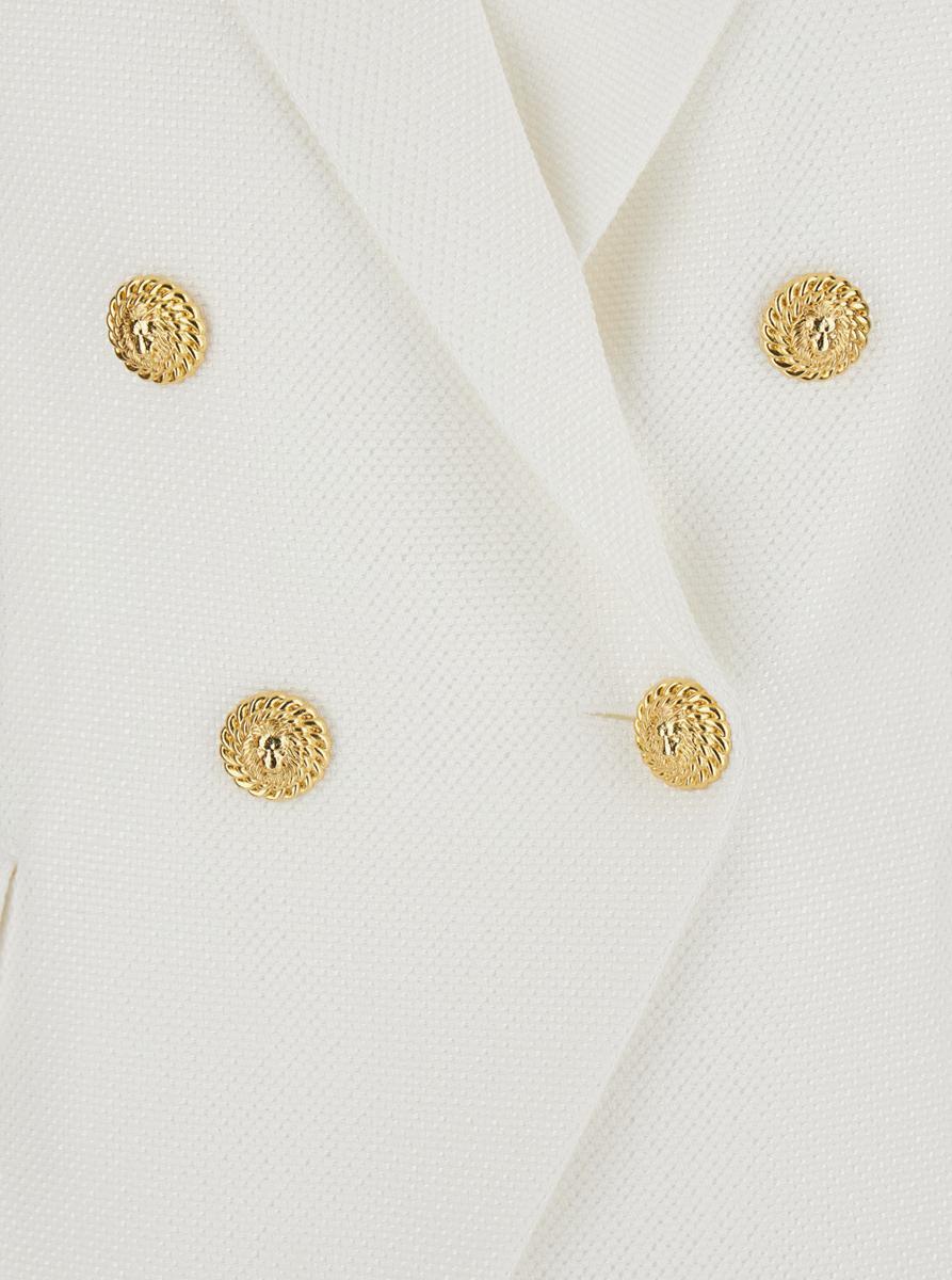 BALMAIN Double-breasted Structured Denim Blazer With Peak Lapel In White Product Image