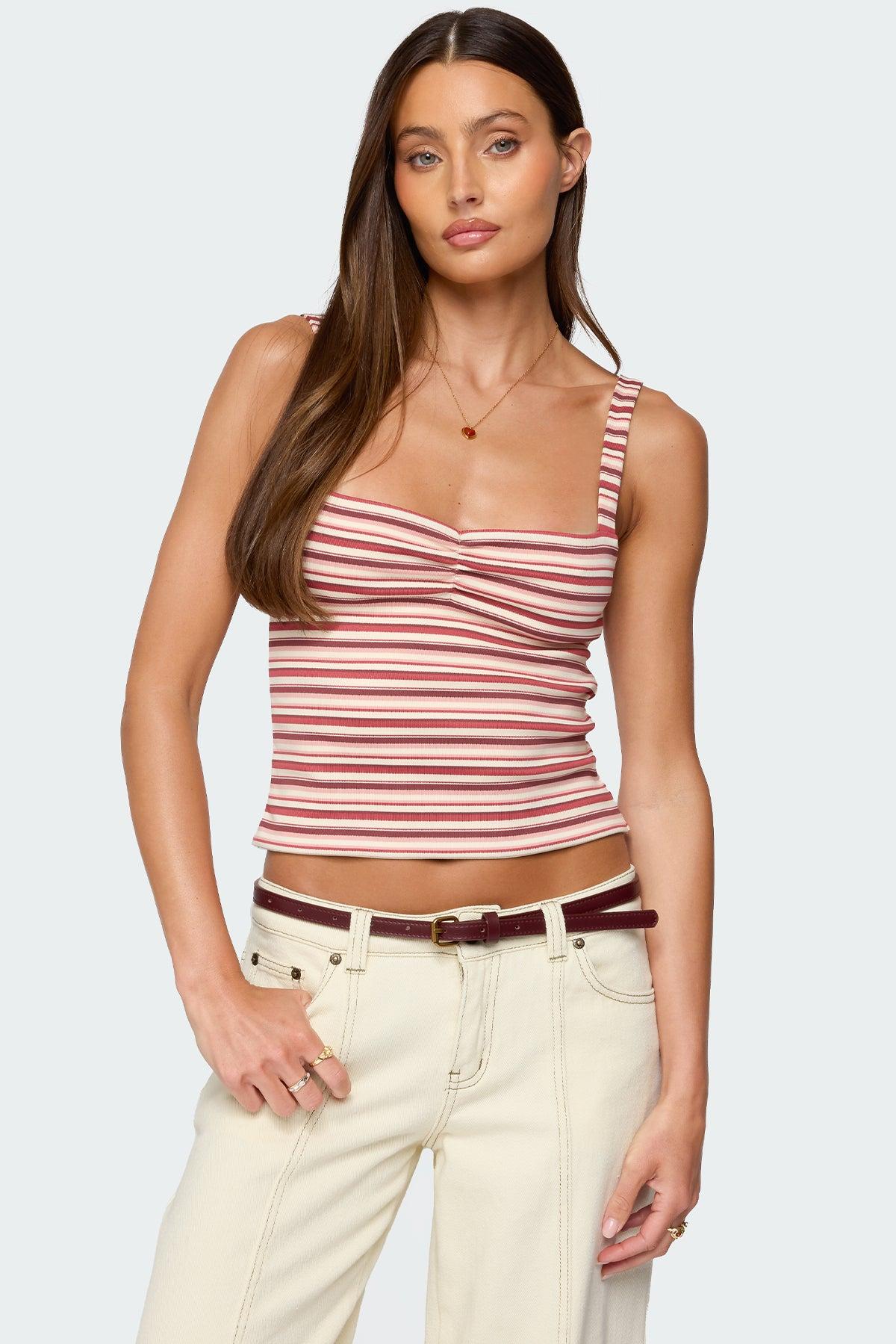 Adelia Striped Ruched Tank Top Product Image