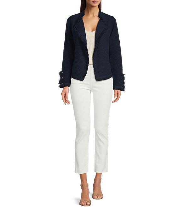 NIC + ZOE Fringe Trim Lapel Long Sleeve Snap Cuff Open Front Jacket Product Image