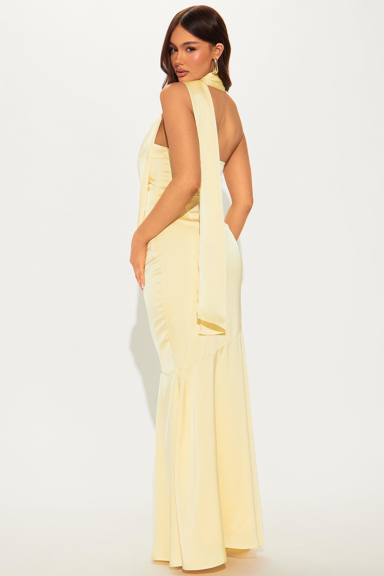 Monica Satin Maxi Dress - Butter Yellow Product Image