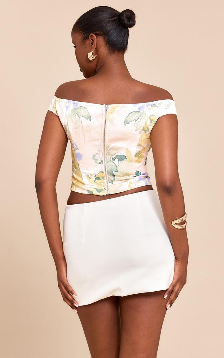 Cream Woven Bardot Printed Longline Corset Product Image