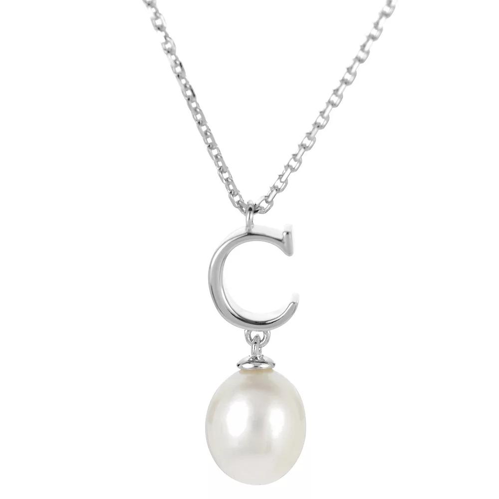 PearLustre by Imperial Sterling Silver Freshwater Cultured Pearl Initial Pendant Necklace, Women's,  Product Image