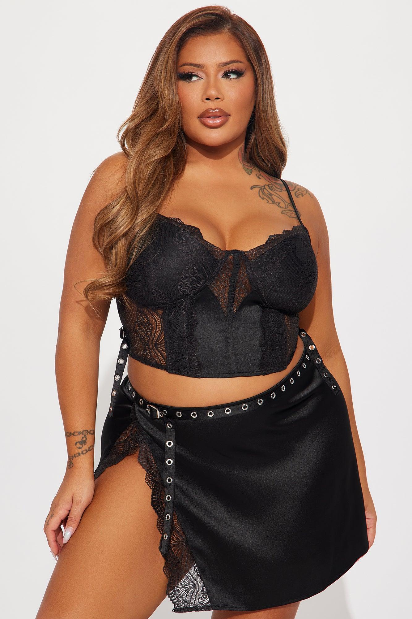 Still Pretty Satin Skirt Set - Black Product Image