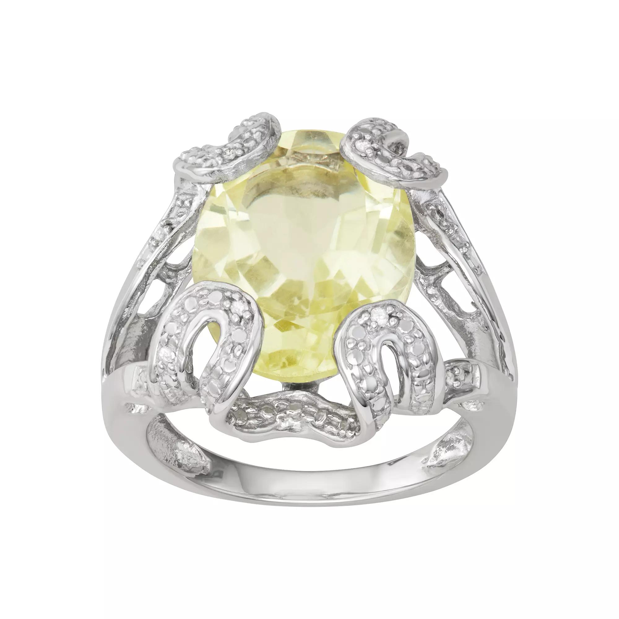 Jewelexcess Sterling Silver Green Quartz & Diamond Accent Ring, Women's, Size: 8 Product Image