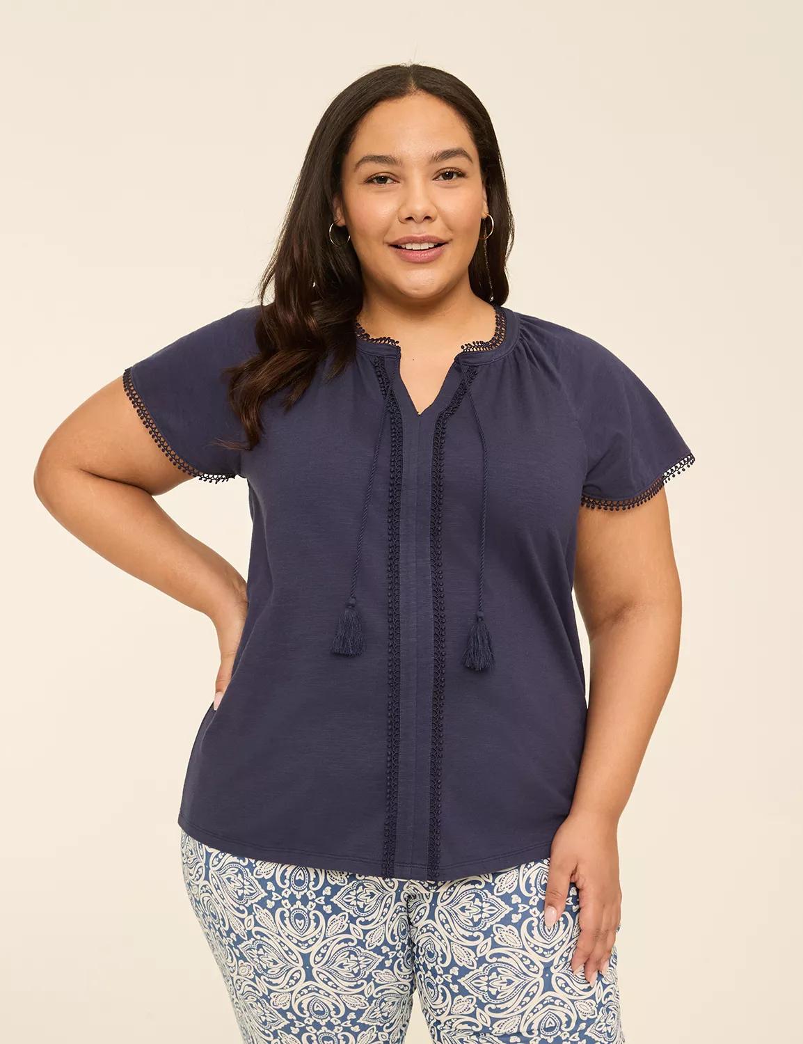 Notch-Neck Trim-Detail Top Product Image