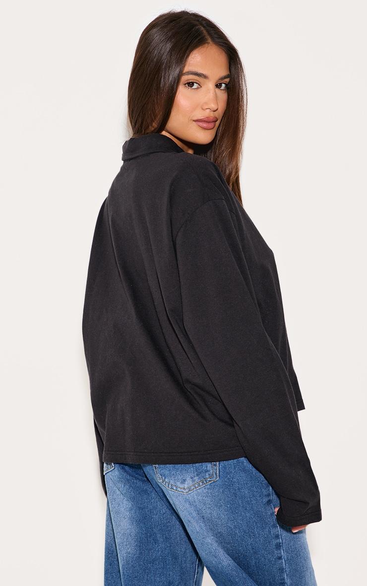 Black Cotton Collar Detail Long Sleeve Top Product Image