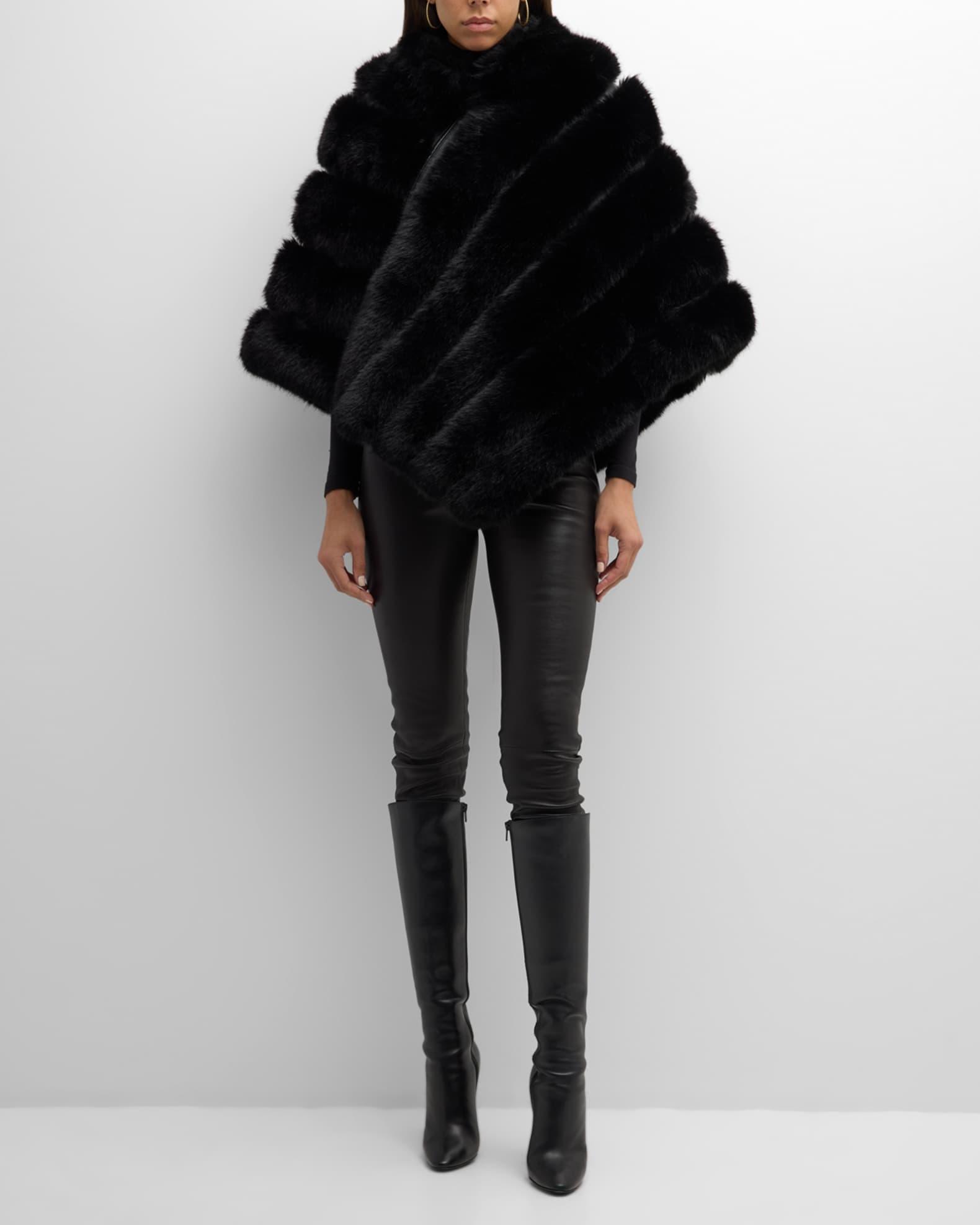 Asymmetric Striped Faux Fur Poncho  Product Image