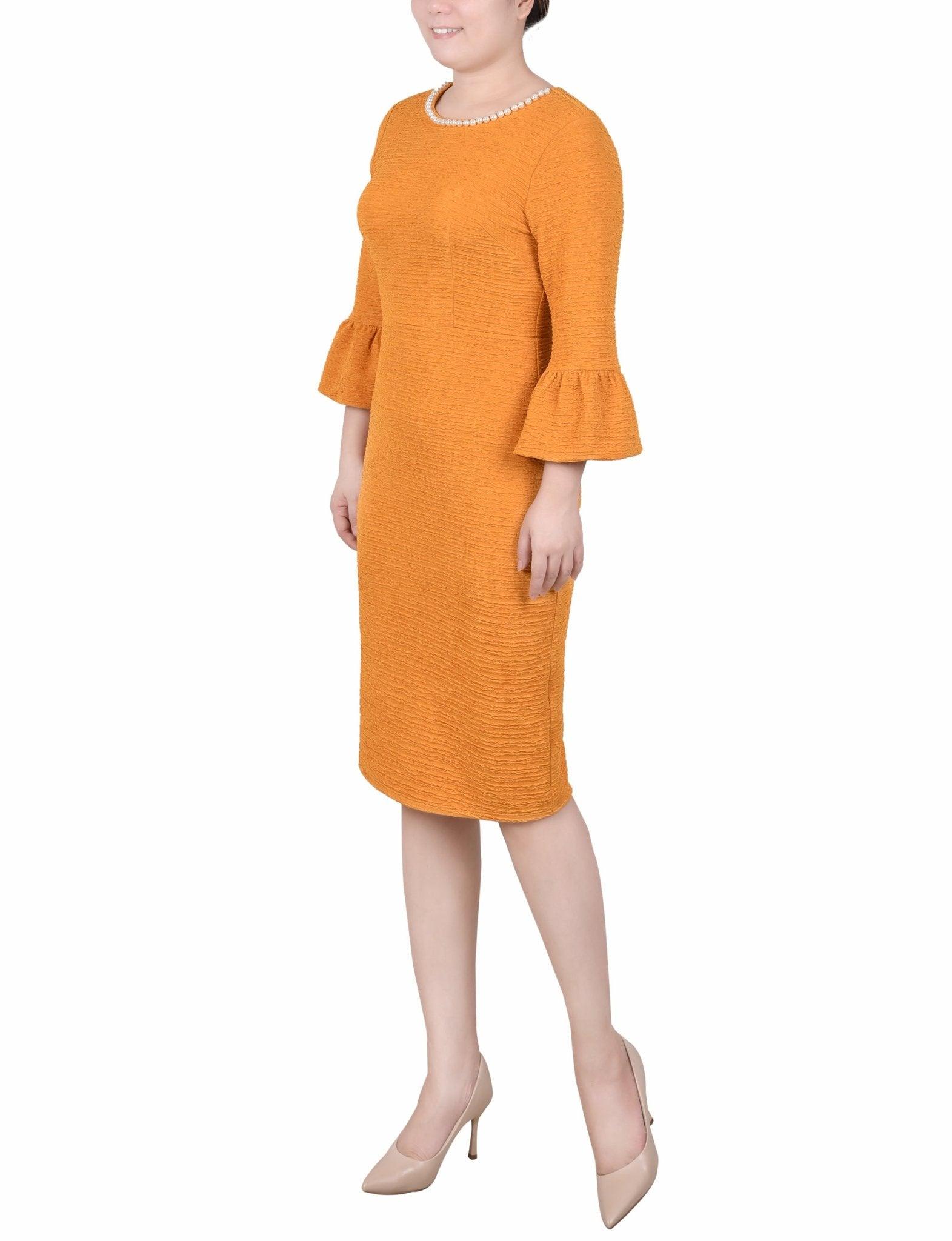 Mustard 3/4 Length Pearl Detail Dress Product Image