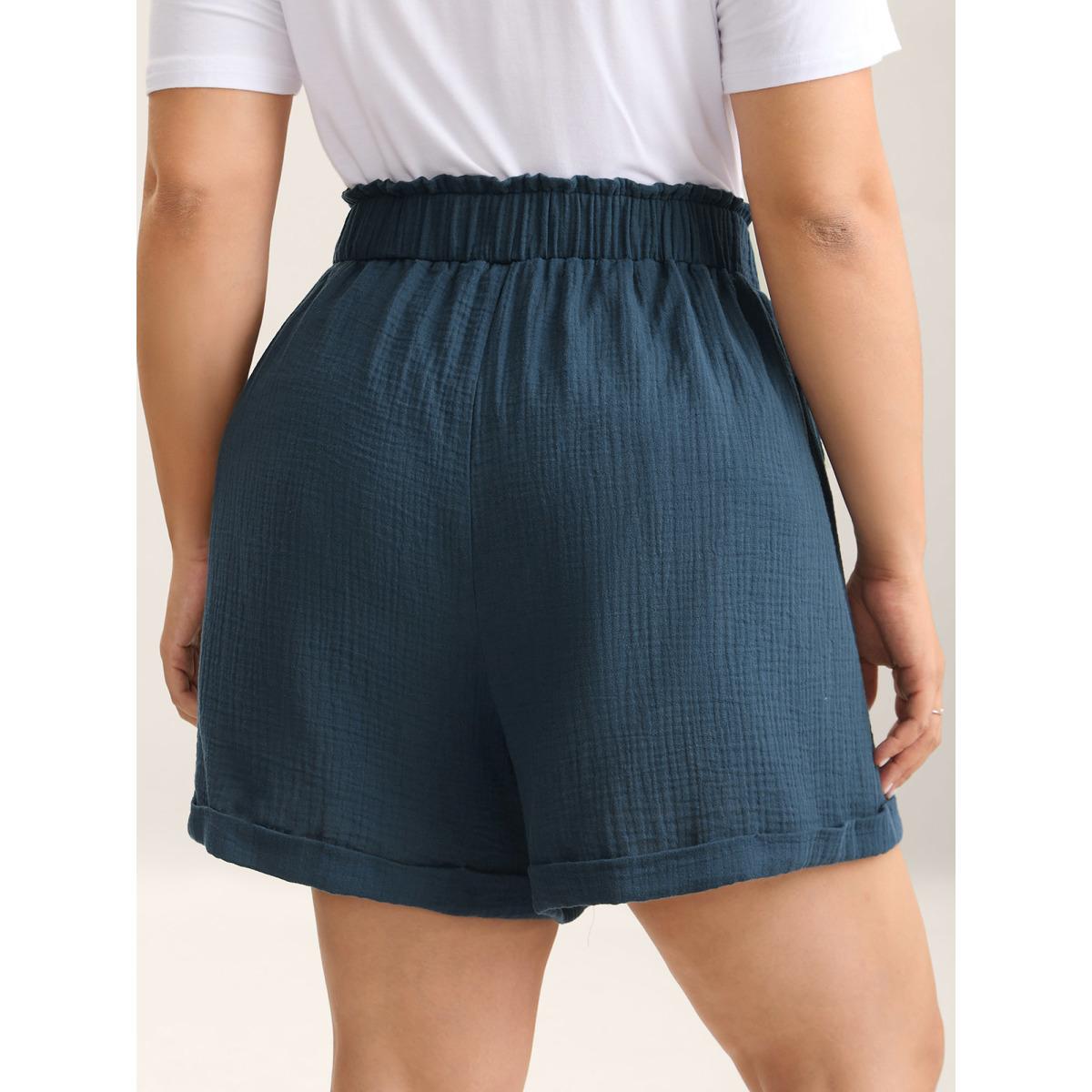 Plus Size Curved Hem Straight-Leg Shorts Women Indigo Boho Texture Straight Leg Vacation Shorts BloomChic 14-16/1X Product Image