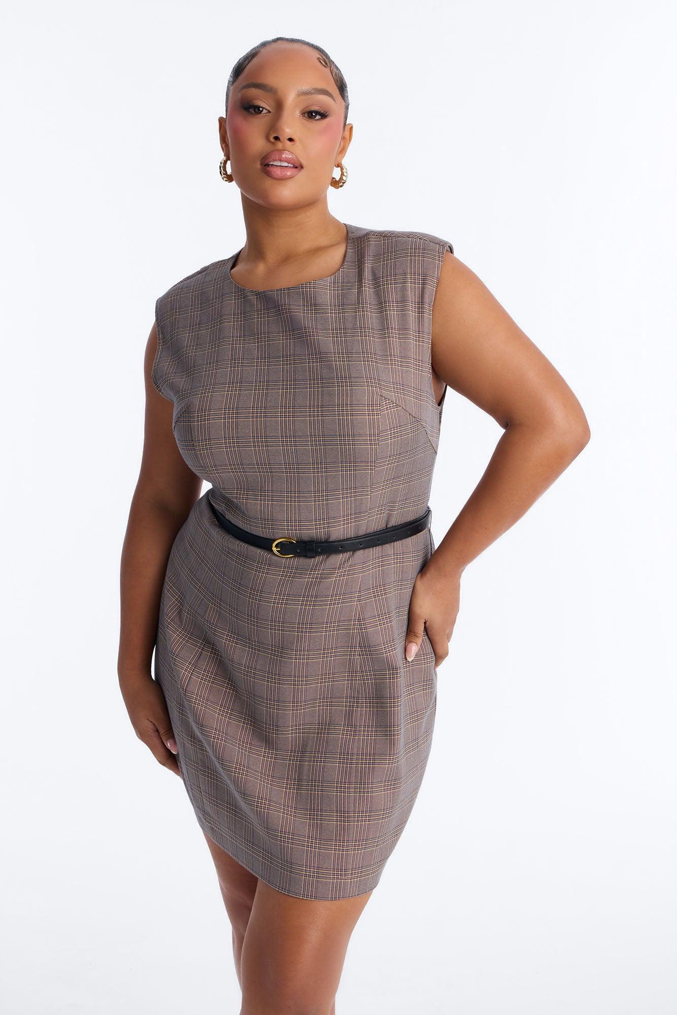 Josephine Belted Plaid Mini Dress - Brown/combo Female Product Image