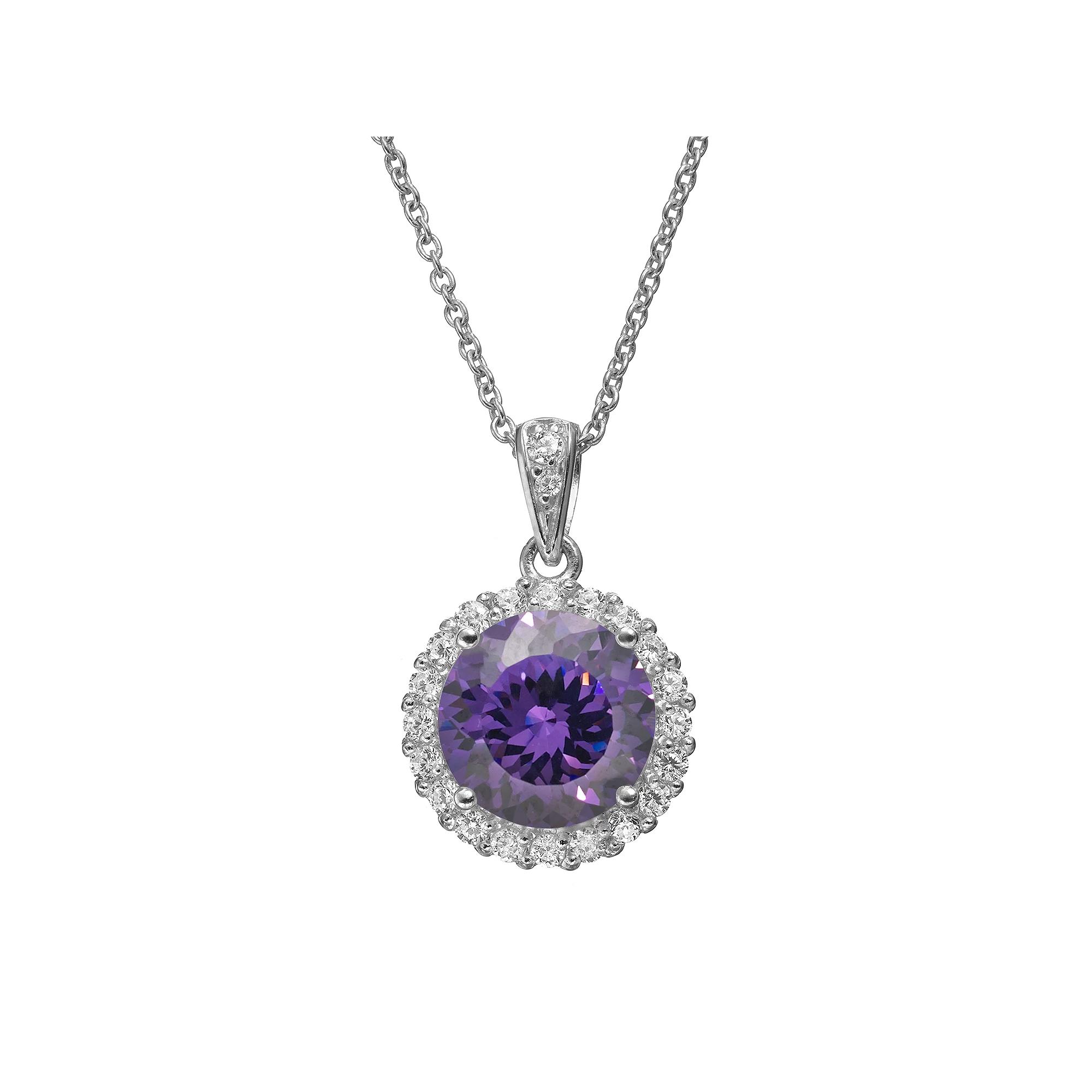 Sophie Miller Purple & White Cubic Zirconia Sterling Silver Halo Pendant Necklace, Women's,  Product Image